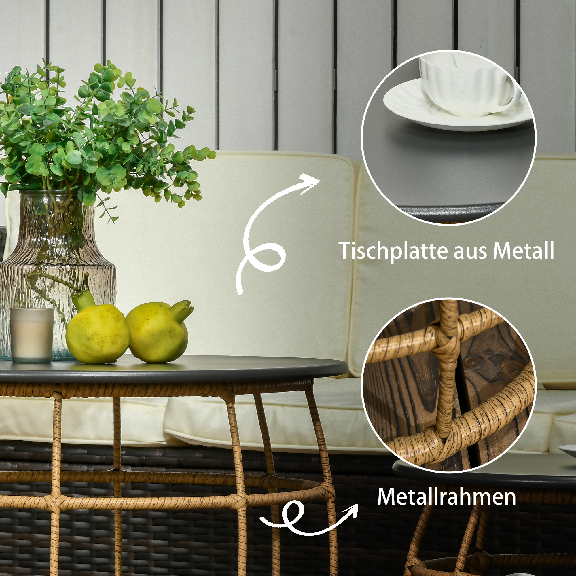 Outsunny set van 2 tuintafels in boho-stijl, weerbestendig, stapelbaar, 60 cm x 60 cm x 47 cm, naturel + donkergrijs