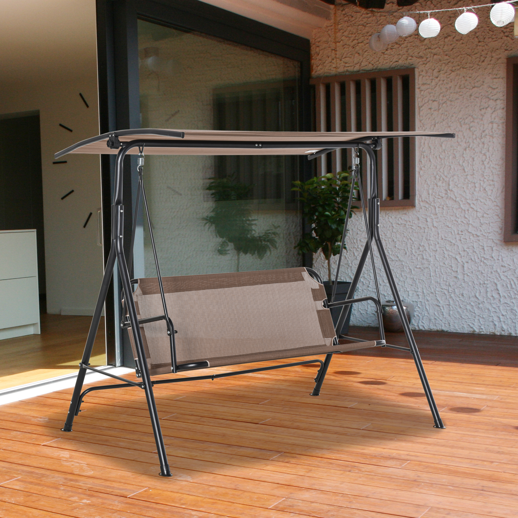 Outsunny 2-zits schommelstoel met zonnekap 172 cm x 110 cm x 155 cm