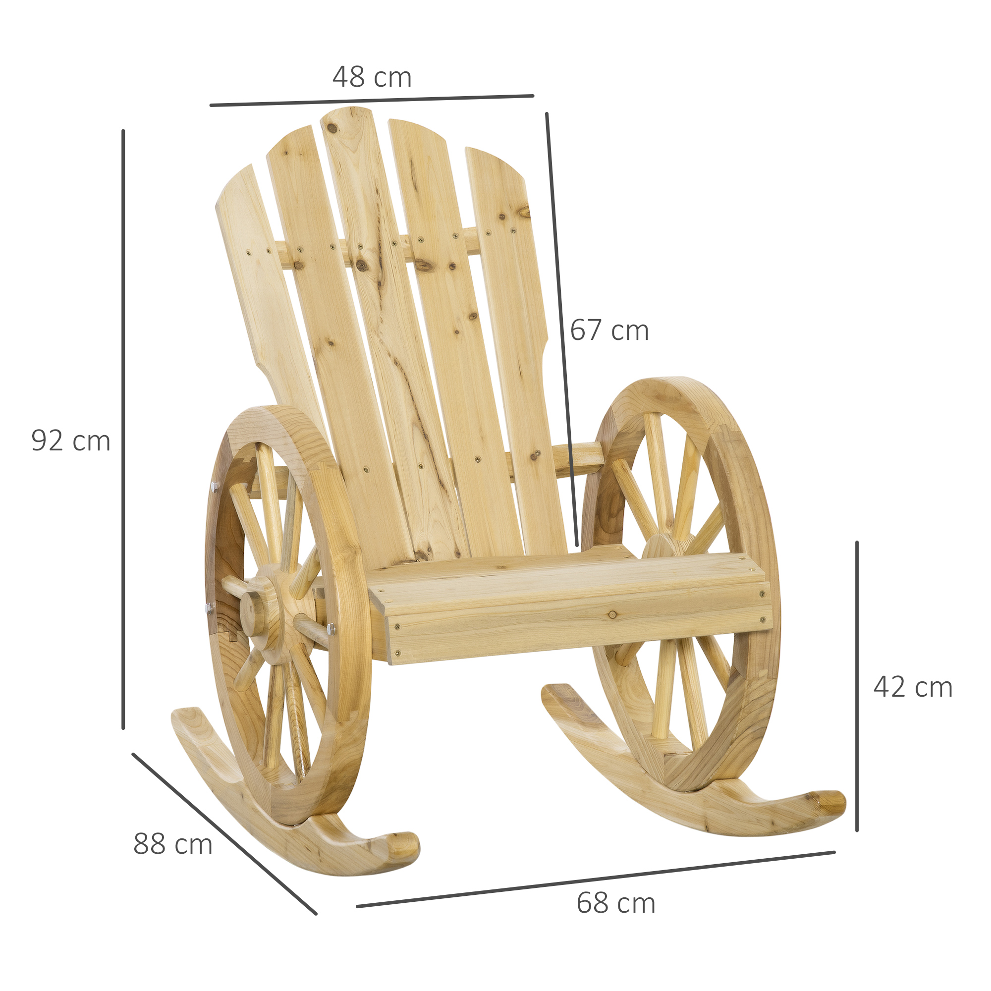 Outsunny Rustieke Schommelstoel, Tuinstoel, Wagenwiel-Design, Weerbestendig, Grenenhout, 68 x 88 x 92 cm