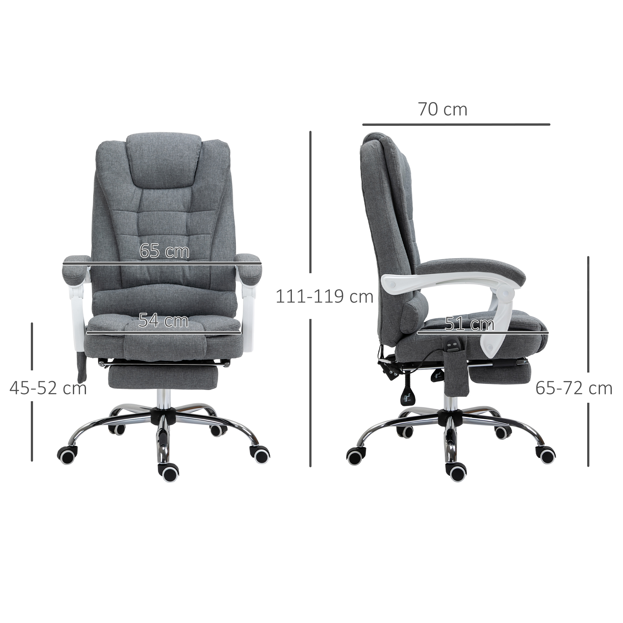 Vinsetto Ergonomische Massagestoel, 6 Vibratiepunten, Verstelbare Rugleuning, 360° Draaistoel, Grijs