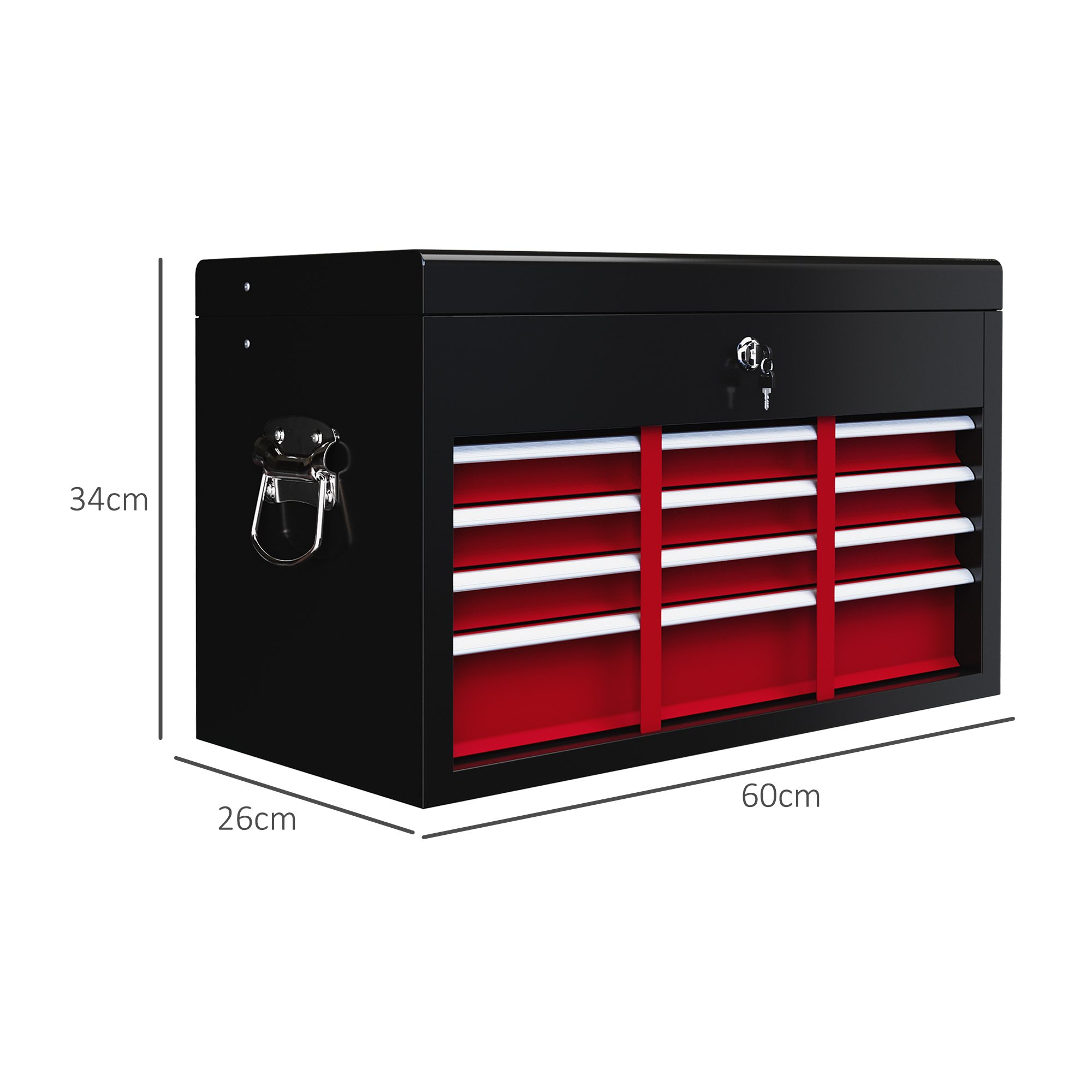HOMCOM Gereedschapskist, afsluitbaar, 6 lades, stalen behuizing, 60x26x34cm, Rood+Zwart