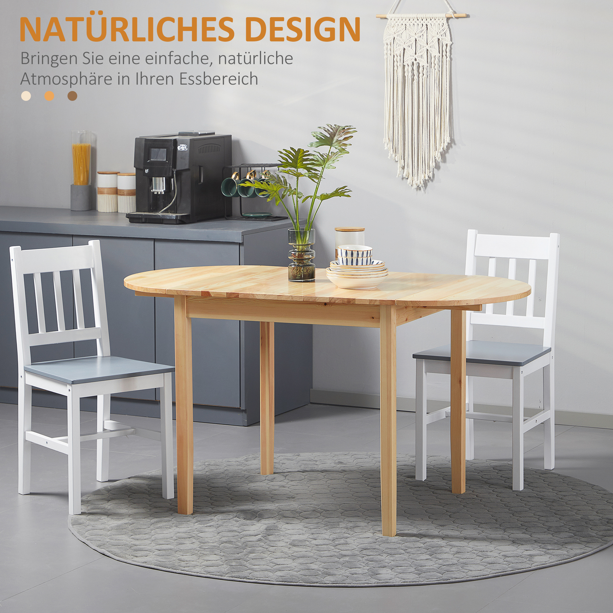 HOMCOM Opklapbare Houten Eettafel Keukentafel voor 6 Personen met Drop-Leaf-Design 140 x 70 x 75 cm Natuurhout