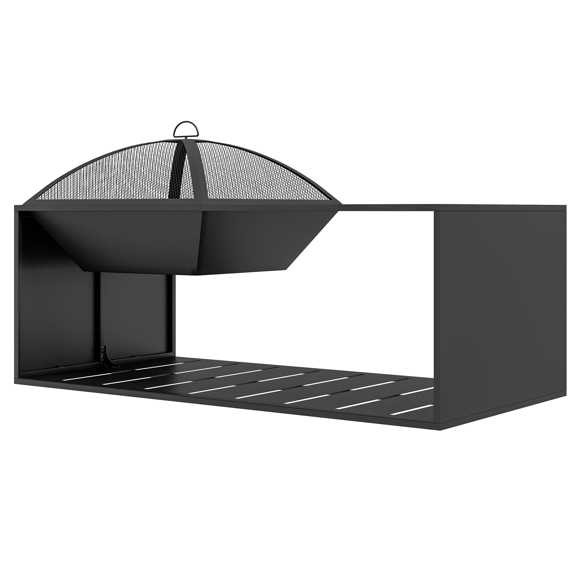 Outsunny 2-in-1 vuurschaal, tafelblad met keramische tegels, pook, roestvrij, 101 x 51 x 56 cm, zwart