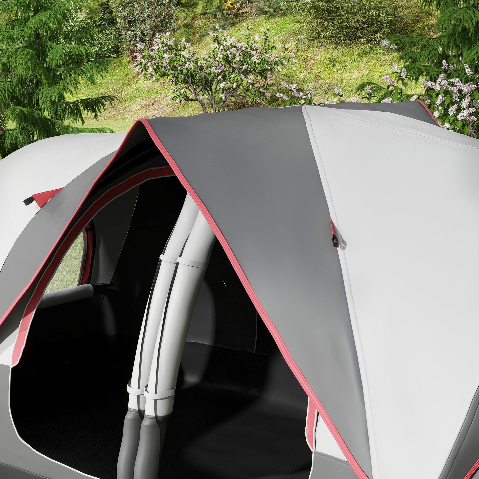 Outsunny Campingtent, 2 Kamers, Scheidingswand, voor 6 Personen, Regenbescherming, Grijs