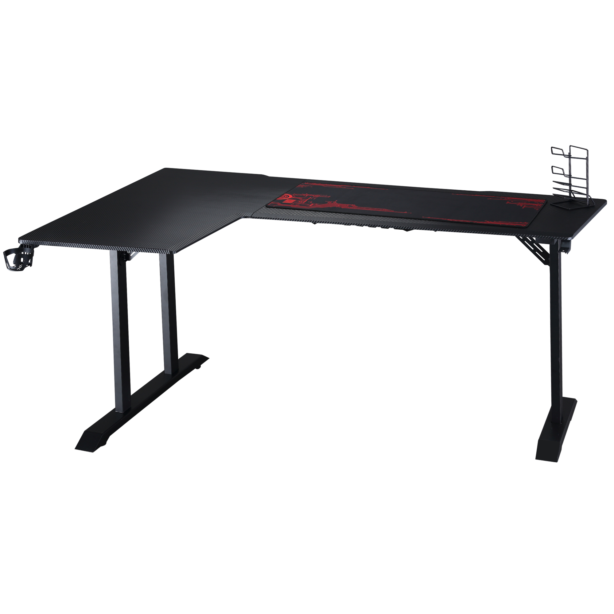 HOMCOM gaming-tafel bureau L-vormig met koptelefoonhaak bekerhouder computertafel metaal MDF zwart + rood 168 x 109 x 78 cm