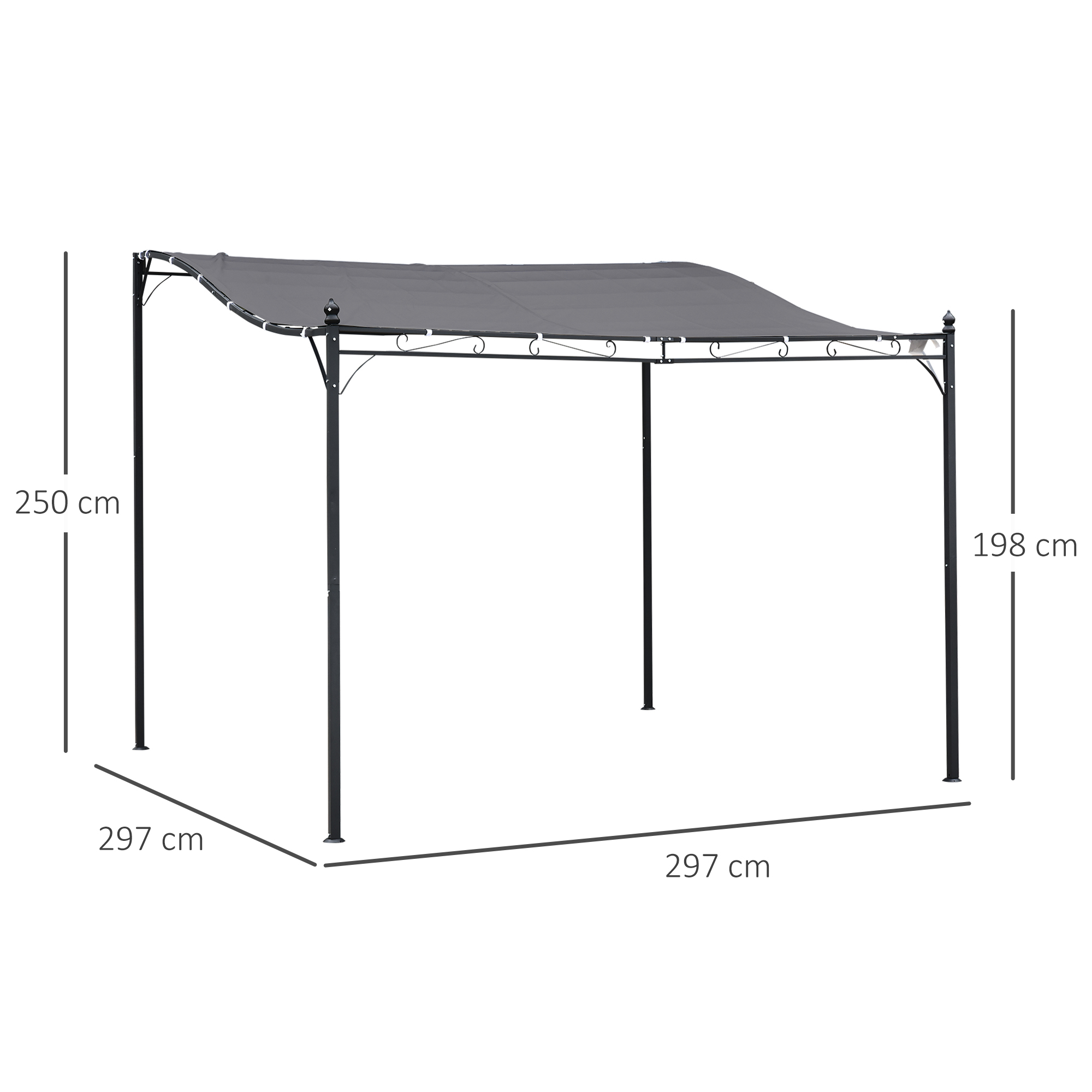 Outsunny Pergola Gazebo Gazebo Luifeltent Metaal Grijs 297x297cm