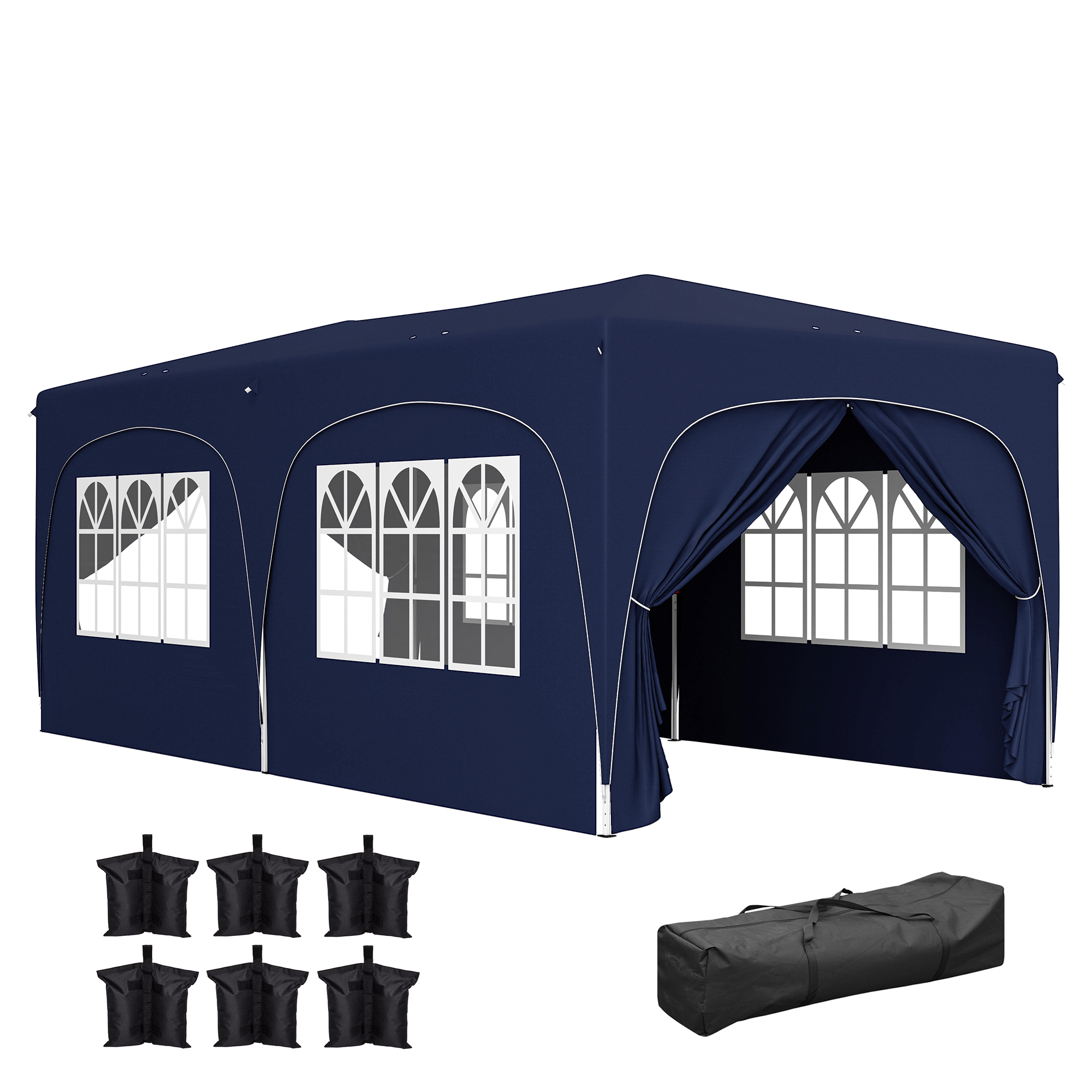 Outsunny 3 x 6 m Pop-up Paviljoen met Zijwanden, UPF50+ Hoogteverstelbaar Tuinpaviljoen met Draagtas en Zandzakken