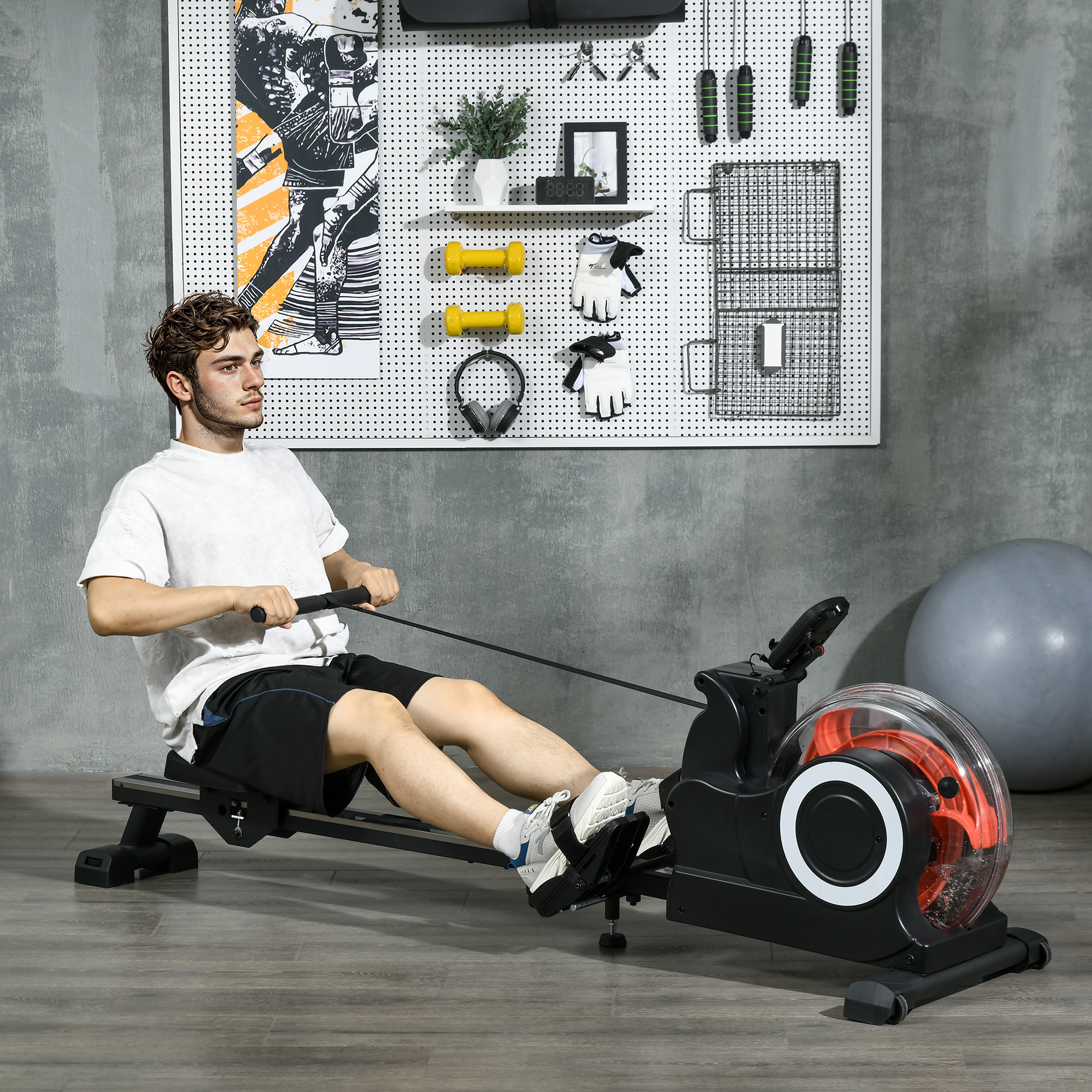 SPORTNOW Waterroeimachine, opvouwbaar, 6 weerstanden, display, mobielhouder, tot 120kg, metalen frame, Zwart