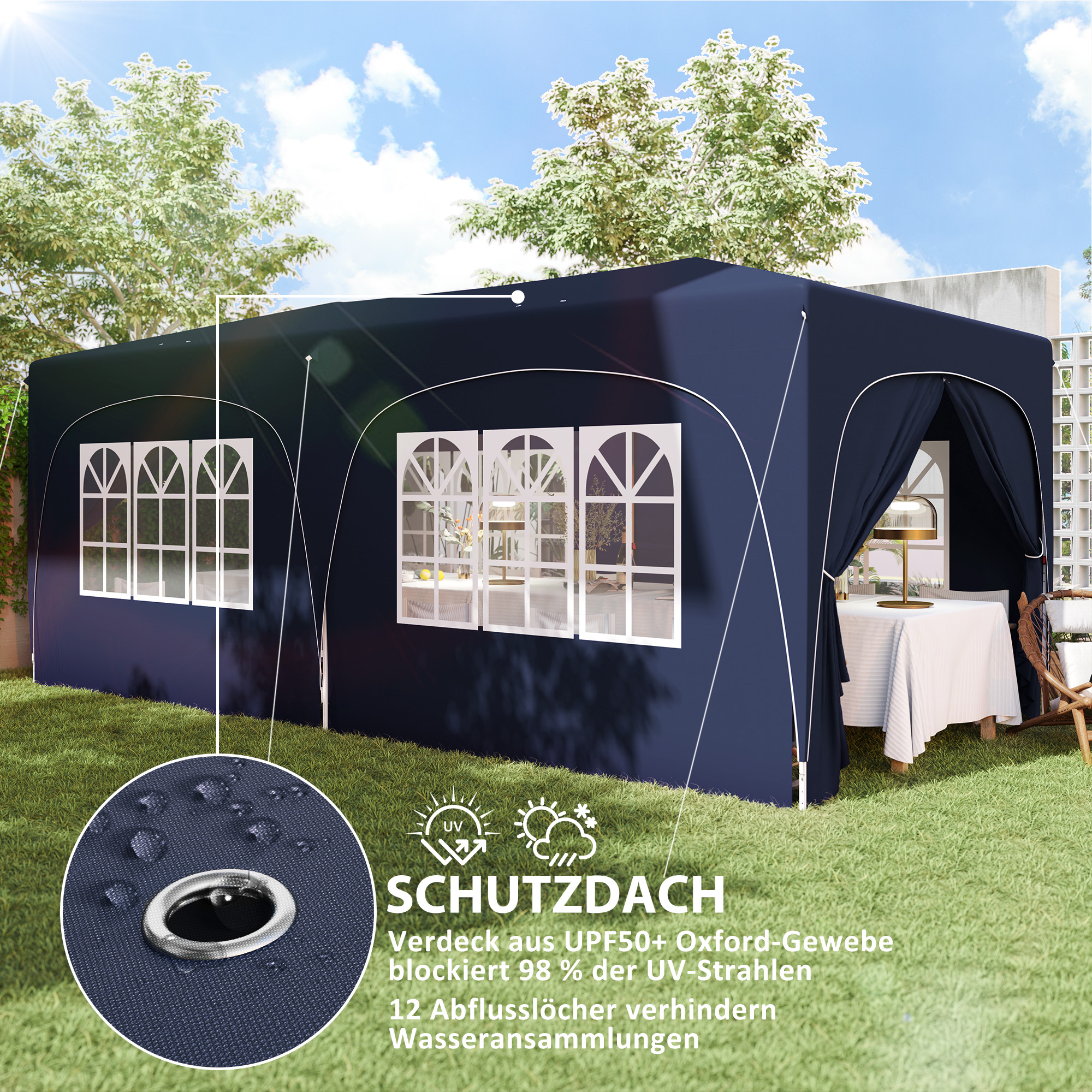 Outsunny 3 x 6 m Pop-up Paviljoen met Zijwanden, UPF50+ Hoogteverstelbaar Tuinpaviljoen met Draagtas en Zandzakken