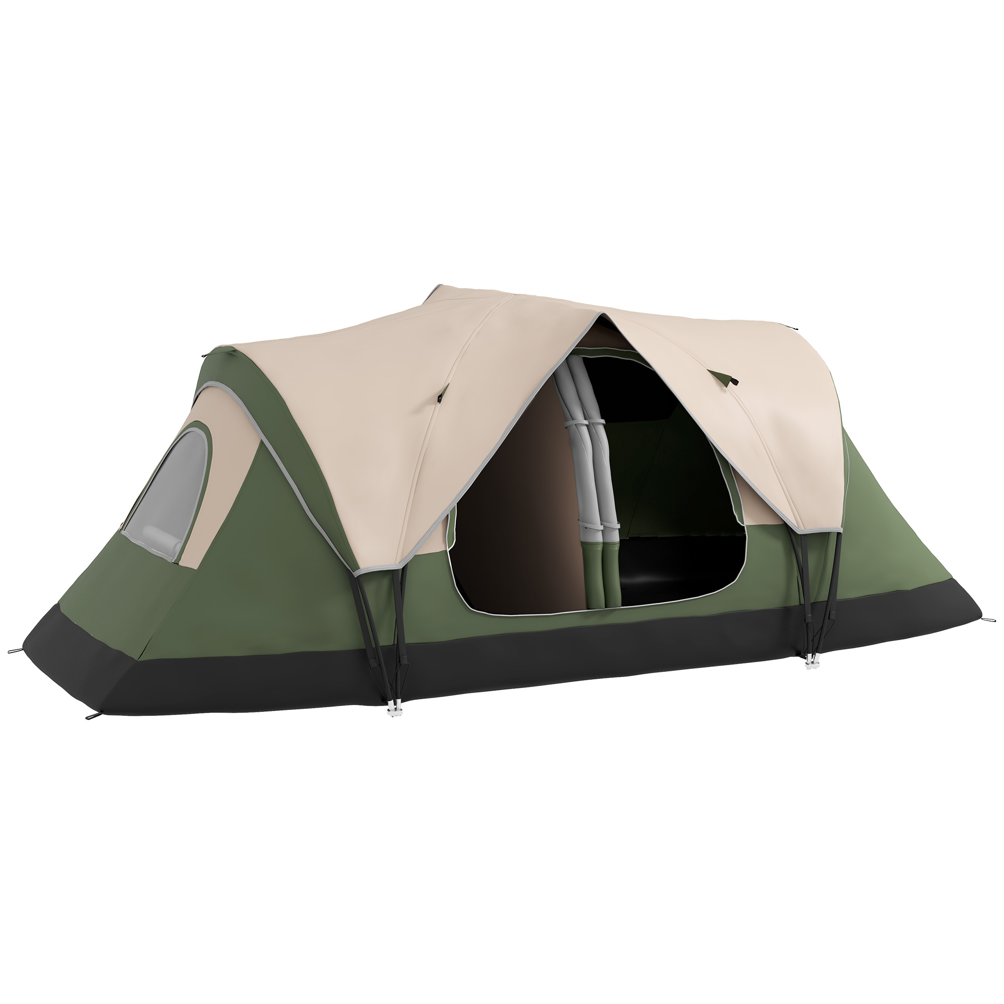 Outsunny Campingtent, 2 Ruimtes, Verwijderbare Scheidingswand, voor 6 Personen, Waterdicht, Donkergroen
