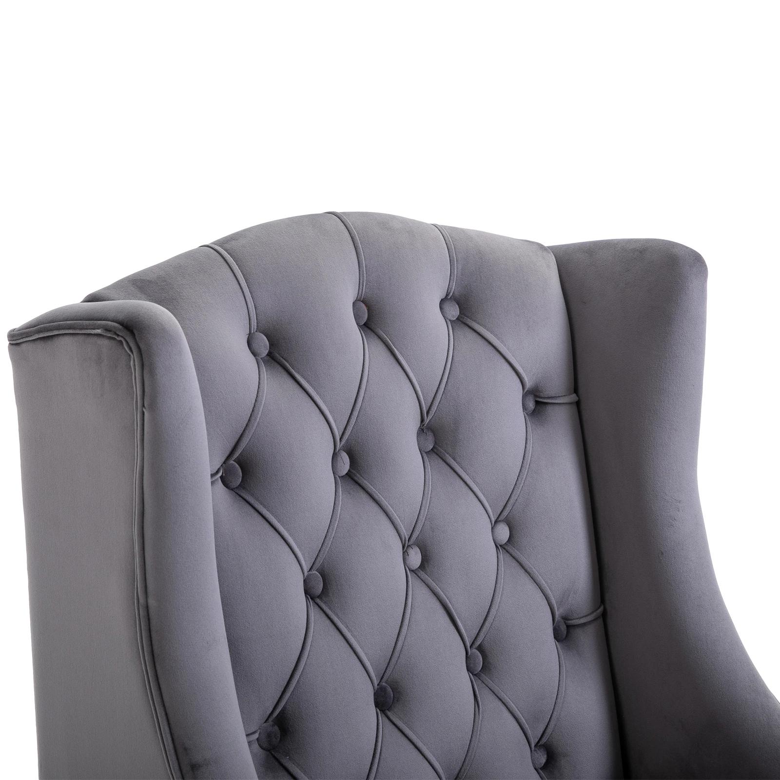 HOMCOM®-vleugelstoel met tufting, Relaxfauteuil, Fluweel, Grijs, 67 x 70,5 x 97 cm