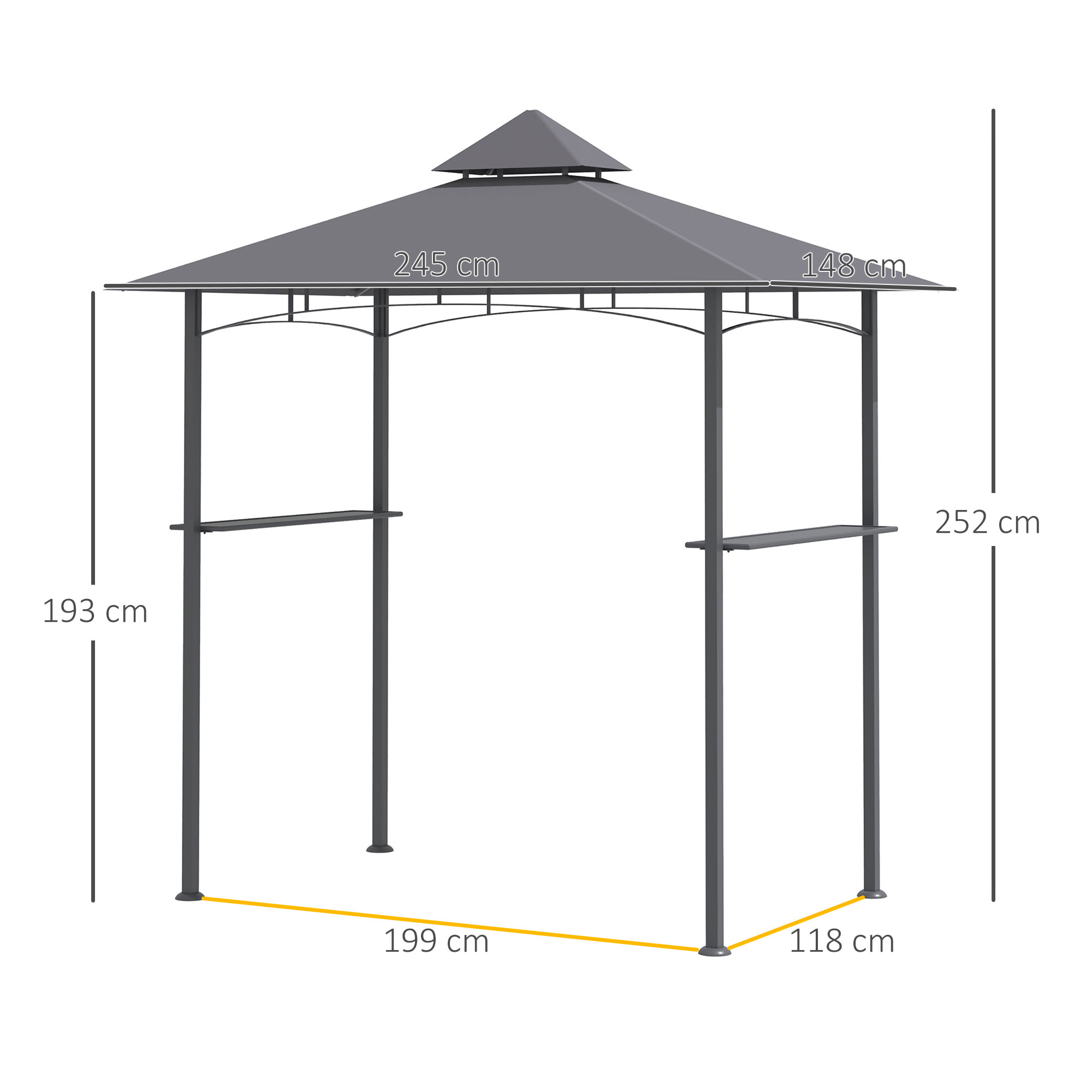 Outsunny grillpaviljoen met 2 zijplanken staalijzer