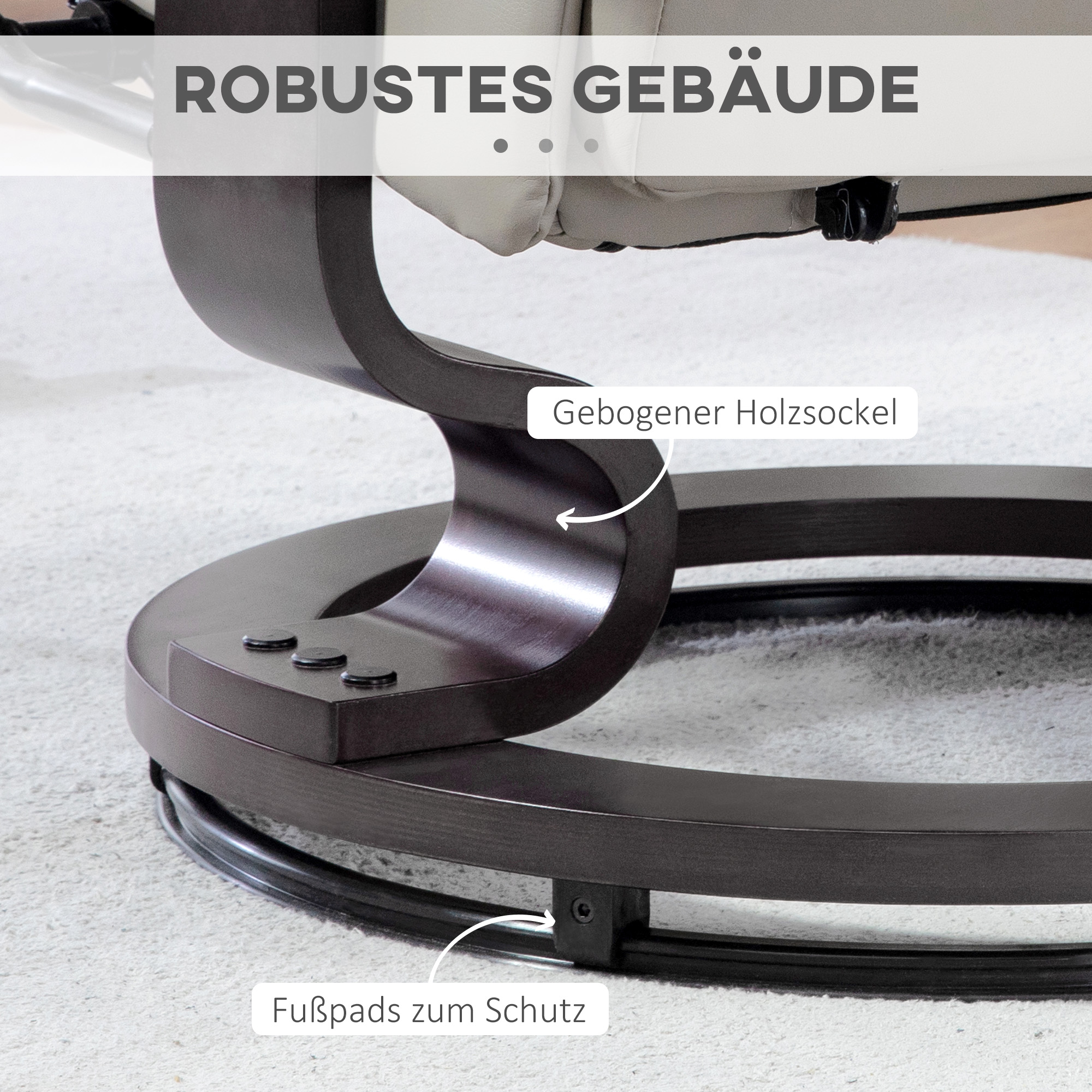 HOMCOM Relaxfauteuil met Voetenbankje, Draaibaar & Kantelbaar, Kunstlederen Bekleding, tot 150 kg, Houten Frame, Grijs