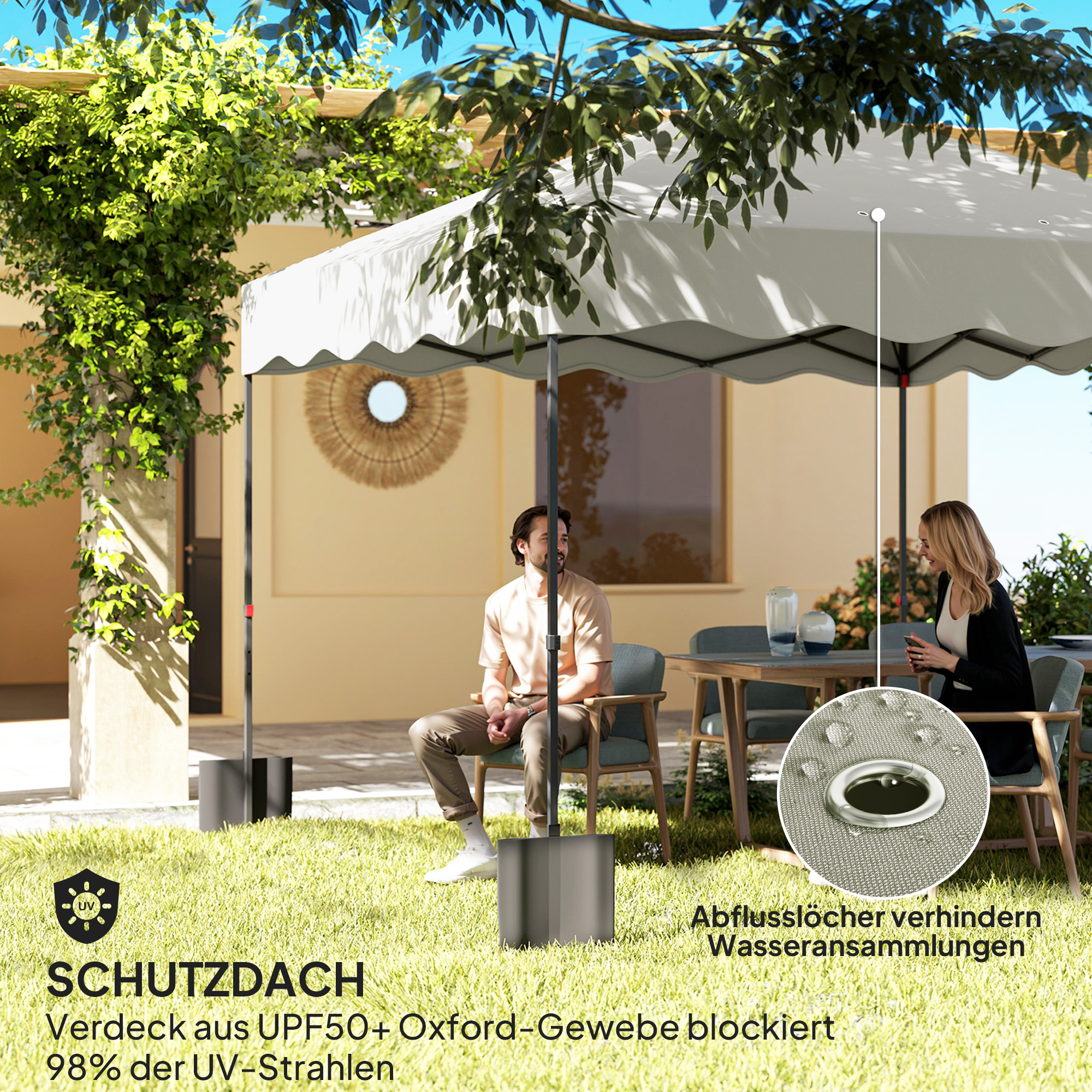 Outsunny 3 x 3 m Pop-up Paviljoen, Hoogteverstelbare Tuintent, met Roltas, voor Tuin, Terras, Metaal, Stof, Crèmewit