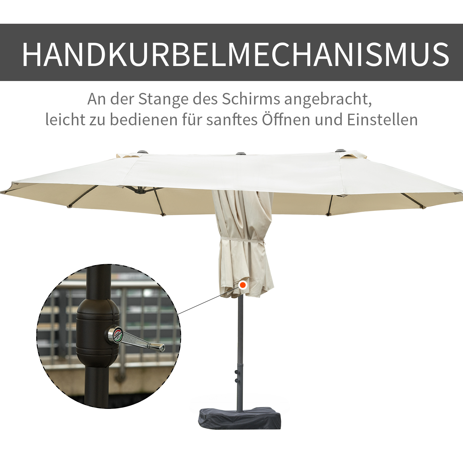 Outsunny dubbele parasol met paraplubak, crèmewit, 4,6 x 2,7 cm