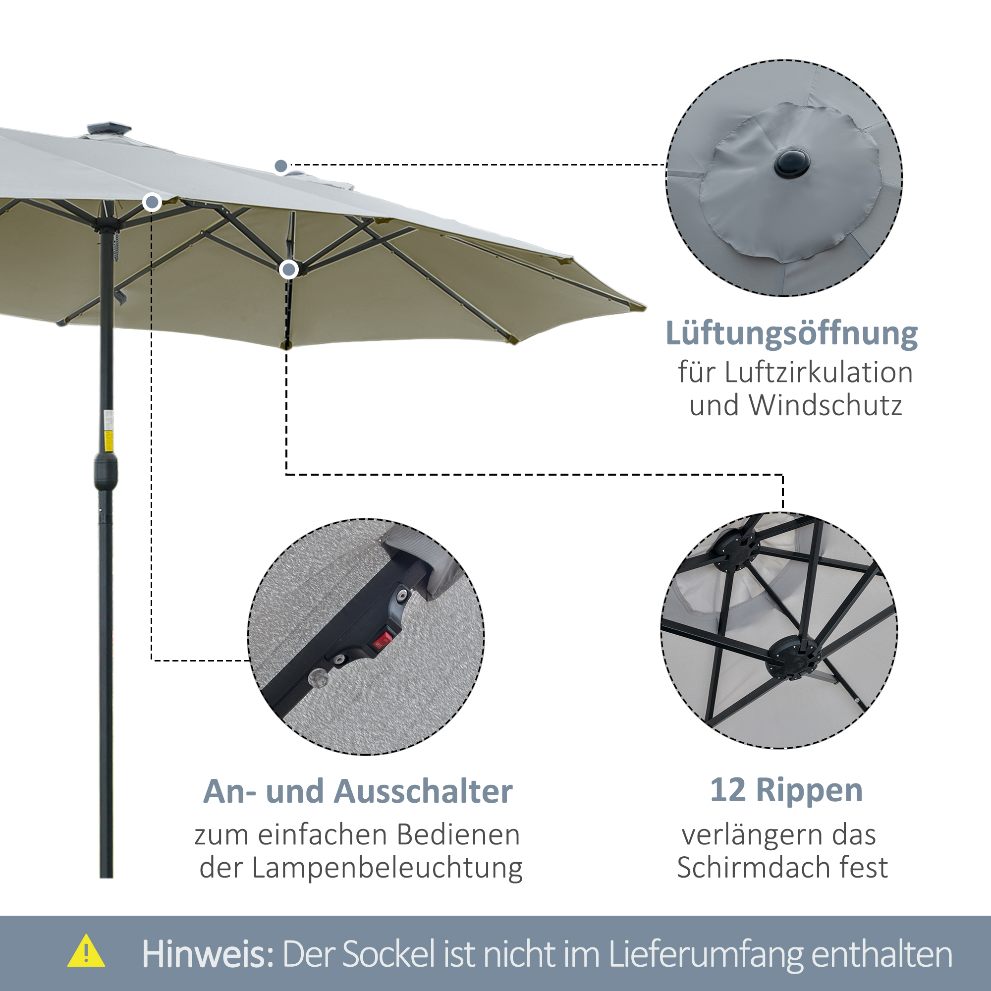 Outsunny parasol met LED-verlichting 4,5m diameter