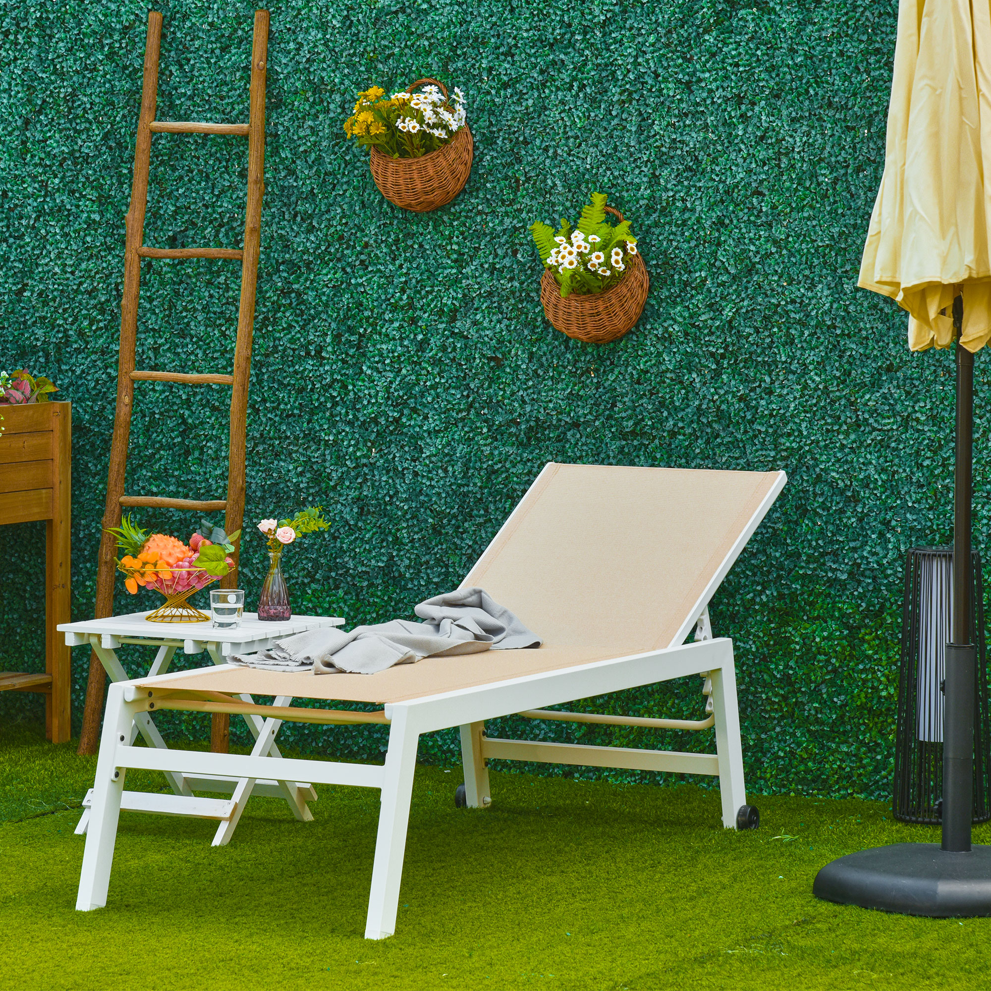 Outsunny ligbed verstelbaar aluminium crème wit 169 x 65 x 102 cm