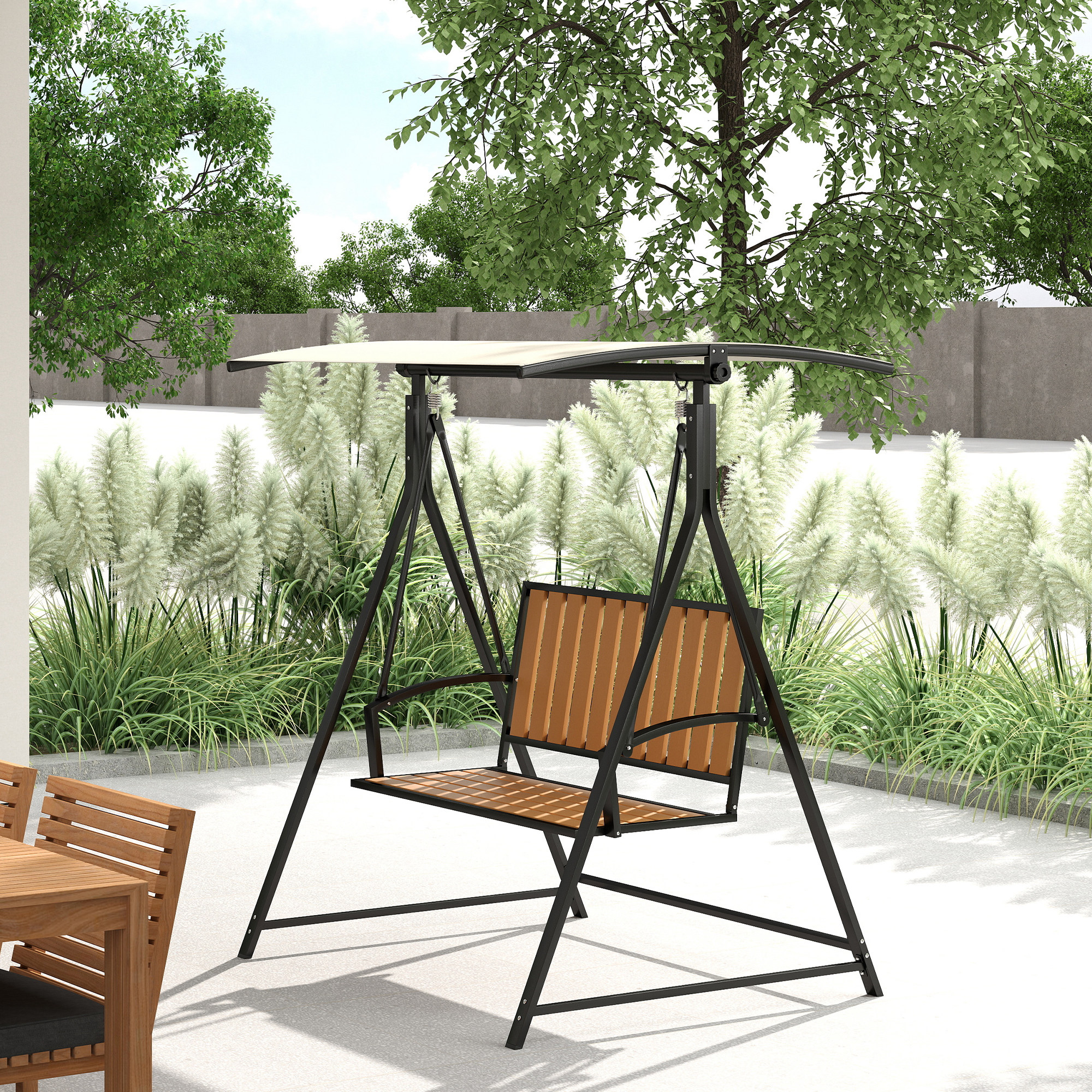 Outsunny Hollywoodschommel met verstelbaar zonnescherm, 2-zits Tuinschommel 142 x 112 x 162cm, Zwart