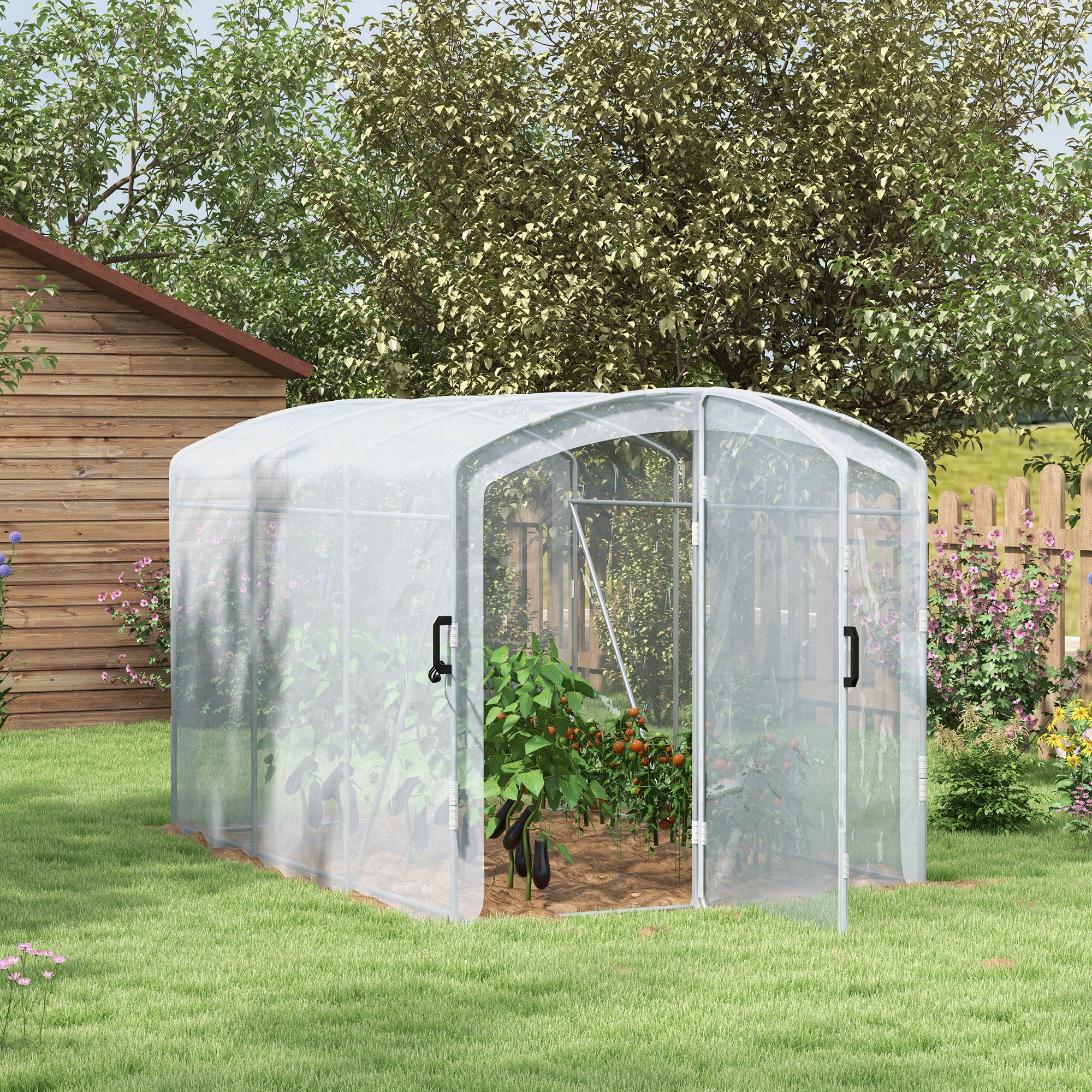 Outsunny Tunnelkas, loopbaar, transparante folie, verzinkt stalen frame, 3 x 2 x 2m