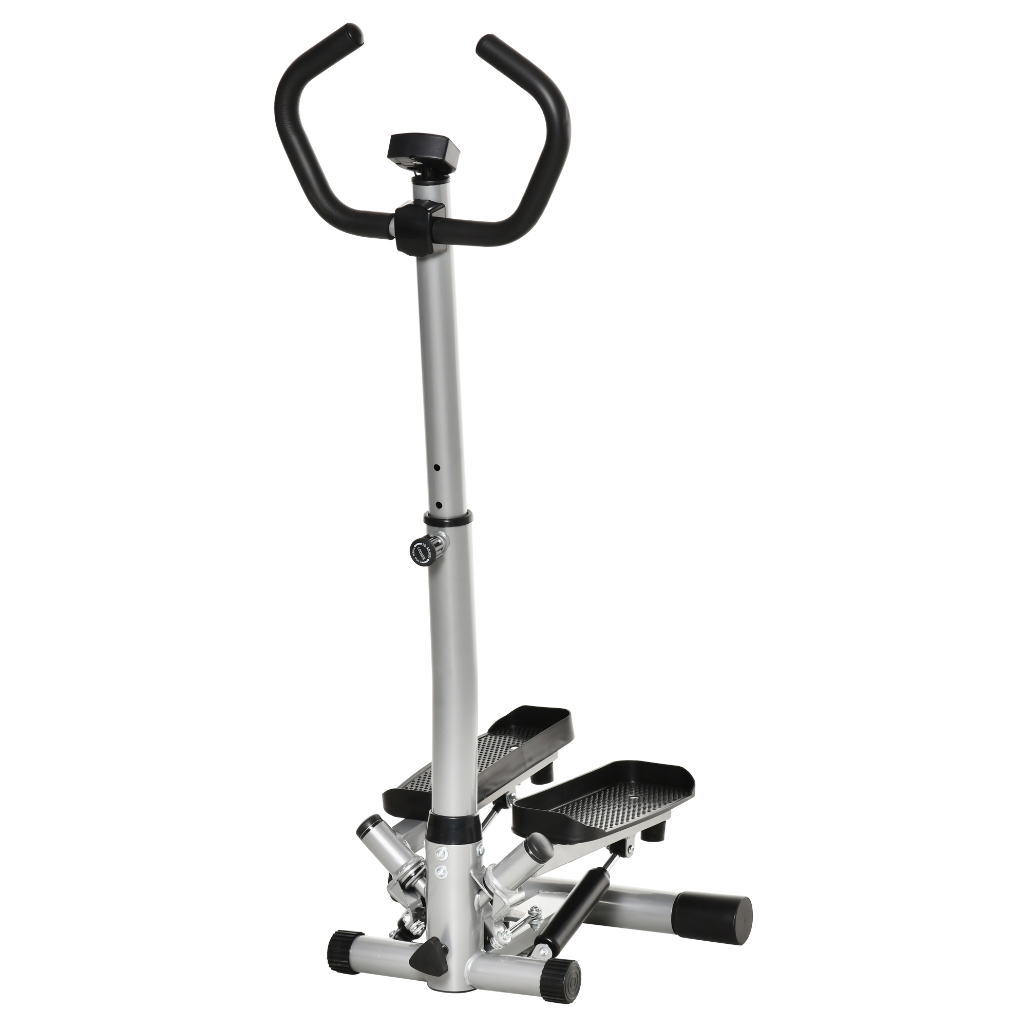 HOMCOM stepper met handvat fitness hometrainer voor thuis, klein fitnessapparaat voor been- en bodemtraining met LCD-scherm, instelbare snelheid Metaal ABS Zwart + Zilver 55 x 53 x 118-128 cm