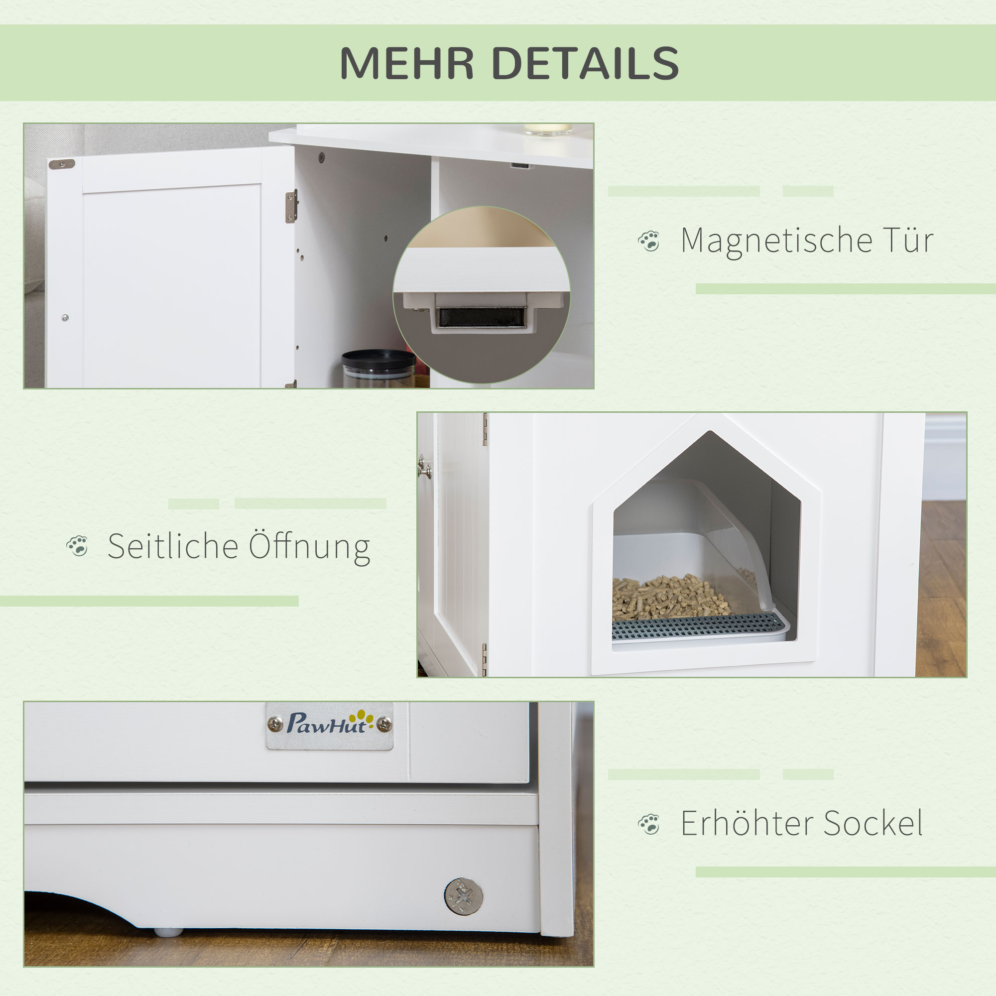 PawHut kattenkast voor kattenbak kattenbak kattenhuis kattengrot wit