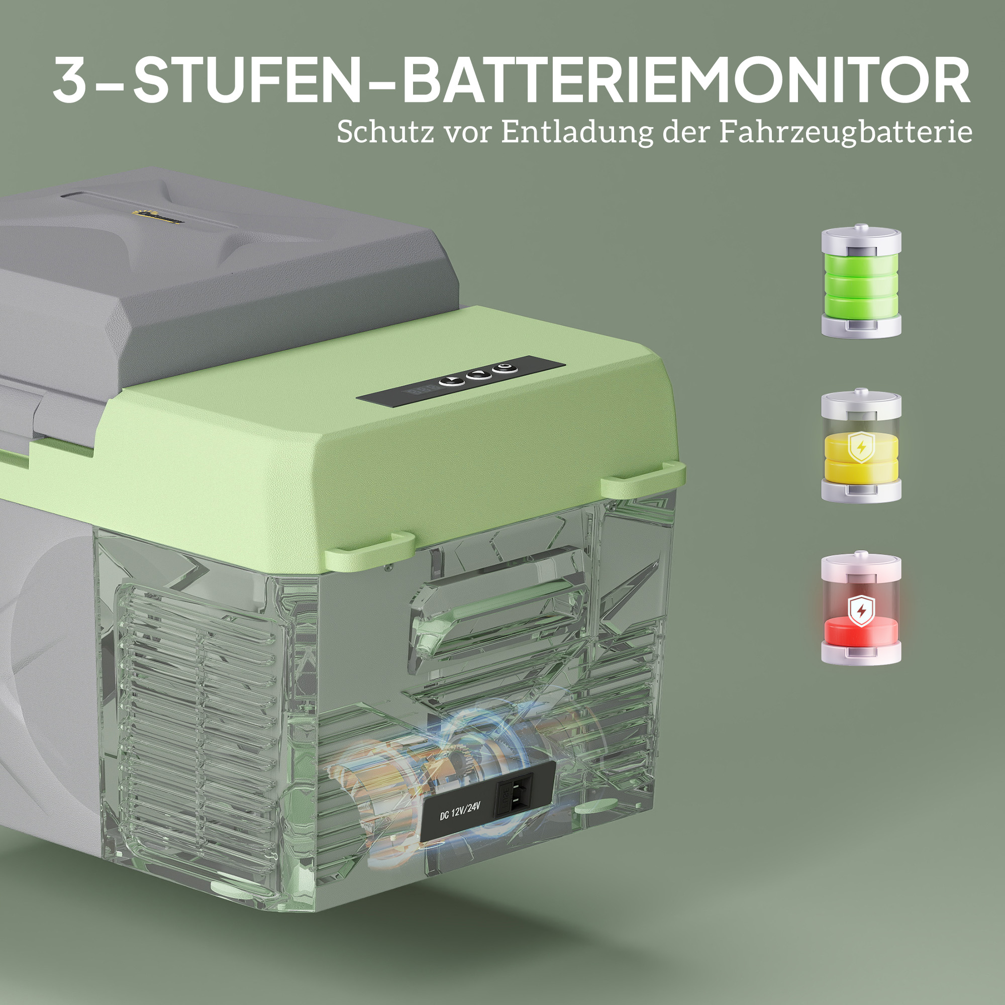 Outsunny 12 Liter Compressor Koelbox Elektrische Koelbox met Anschluss Koel- en Vriesfunctie Grijs+Groen