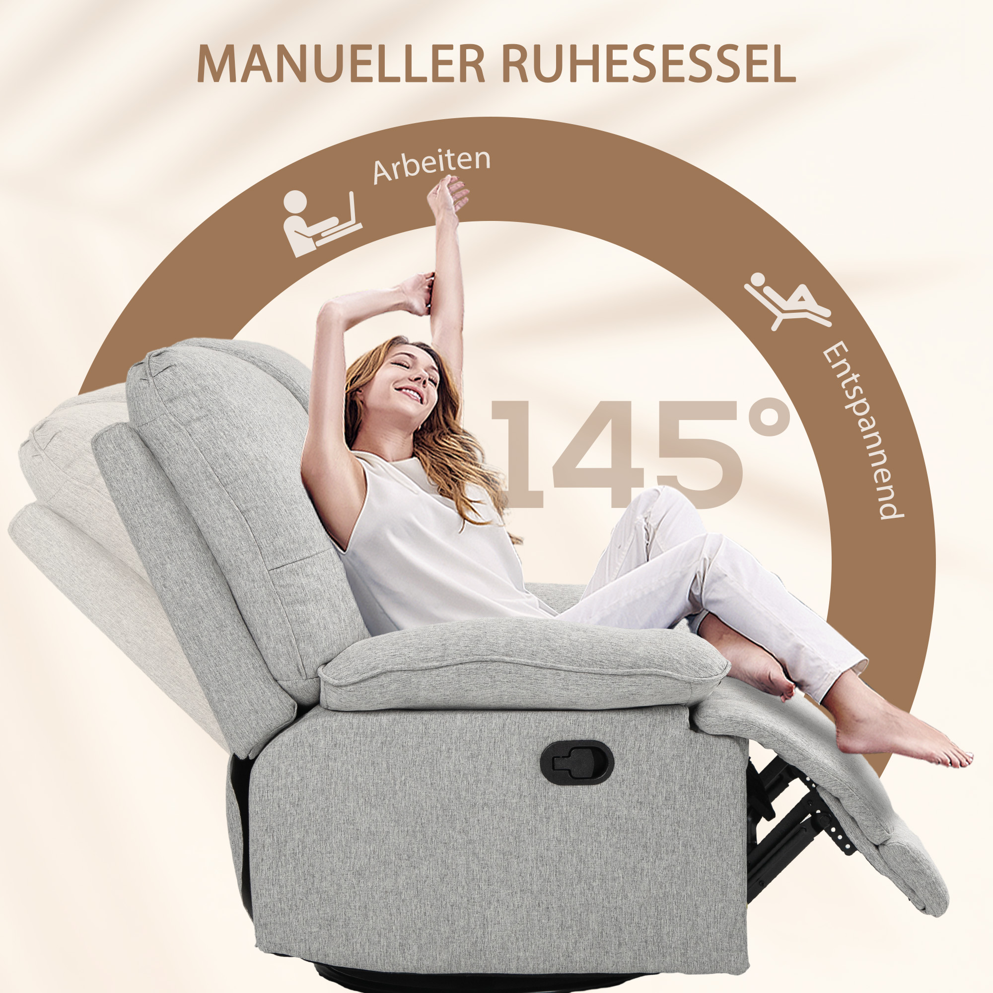 HOMCOM Comfortabele Relaxstoel, Kantelbaar, 89x101x105 cm, Grijs