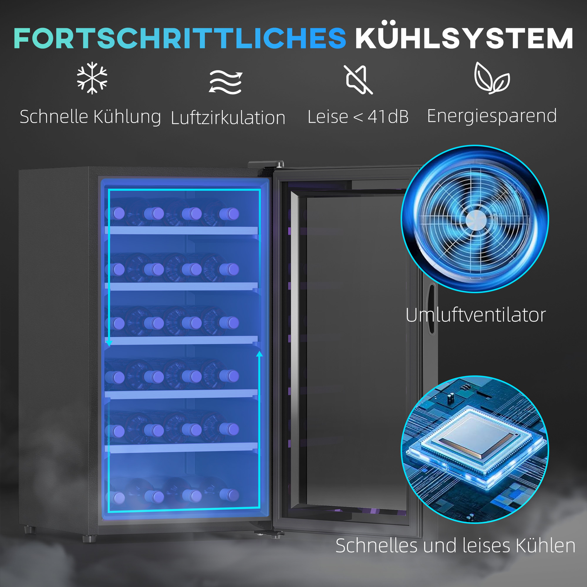 HOMCOM Wijnkoelkast voor 41 Flessen, 91 Liter Capaciteit, Drankenkoelkast met LED-Display en Touchscreen, Zwart