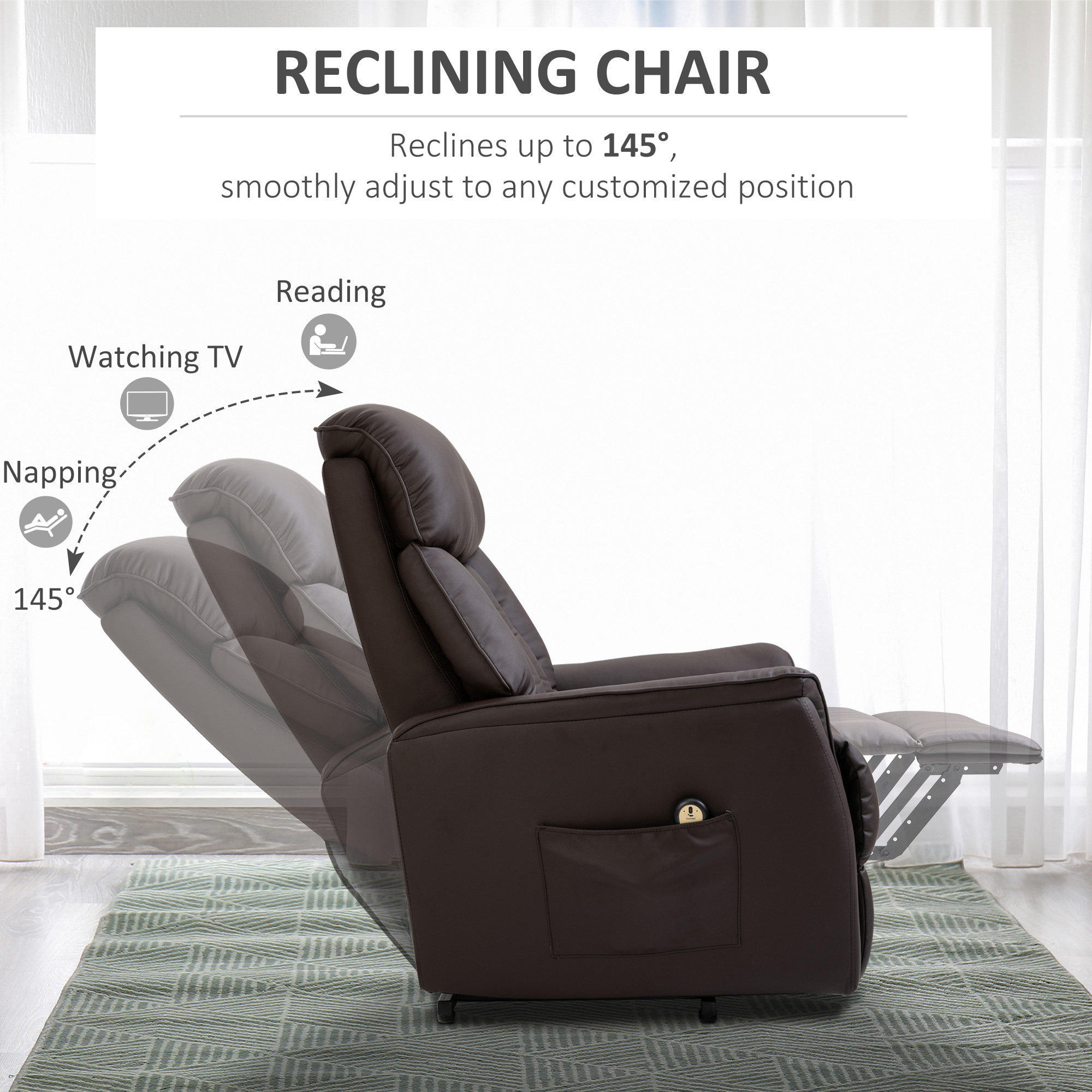 HOMCOM opstastoel tv-stoel met opstahulp elektrisch ligfunctie PU bruin, 80 x 94 x 104 cm bruin, 80 x 94 x 104 cm | Aosom.nl
