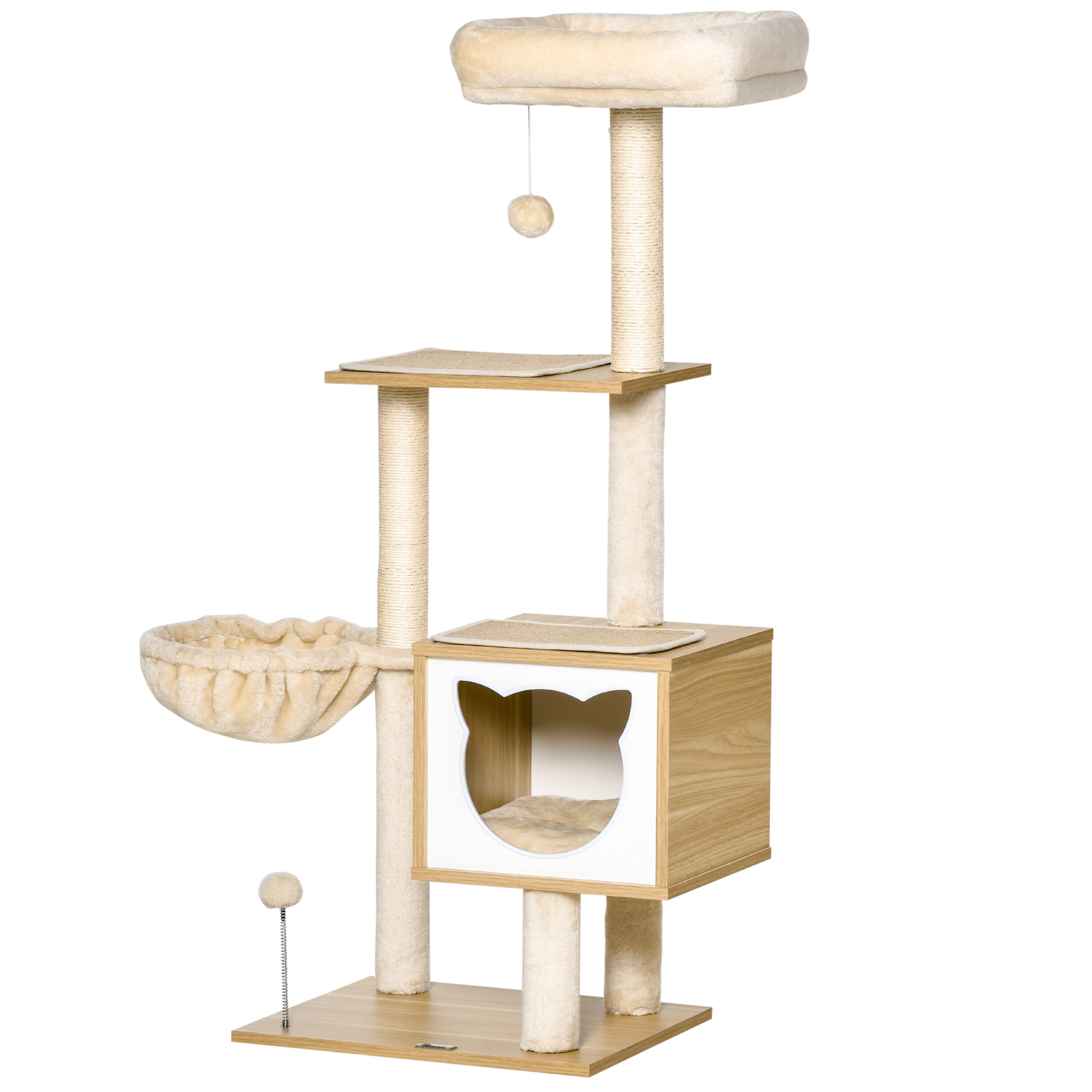PawHut kattenkrabpaal kattenspeelgoed klimboom spaanplaat sisal kort pluche beige 48 x 40 x 126 cm