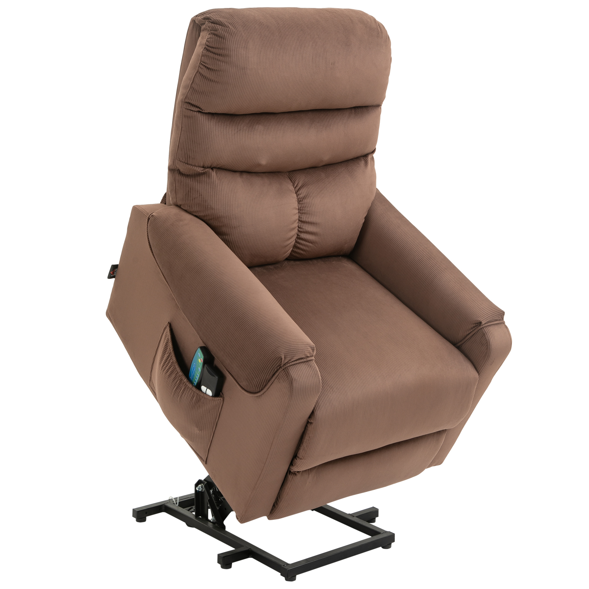 HOMCOM tv-stoel met massagefunctie opstahulp afstandsbediening, verwarming elektrisch ligfunctie polyester stof metaal lichtbruin 79 x 97 x 103 cm