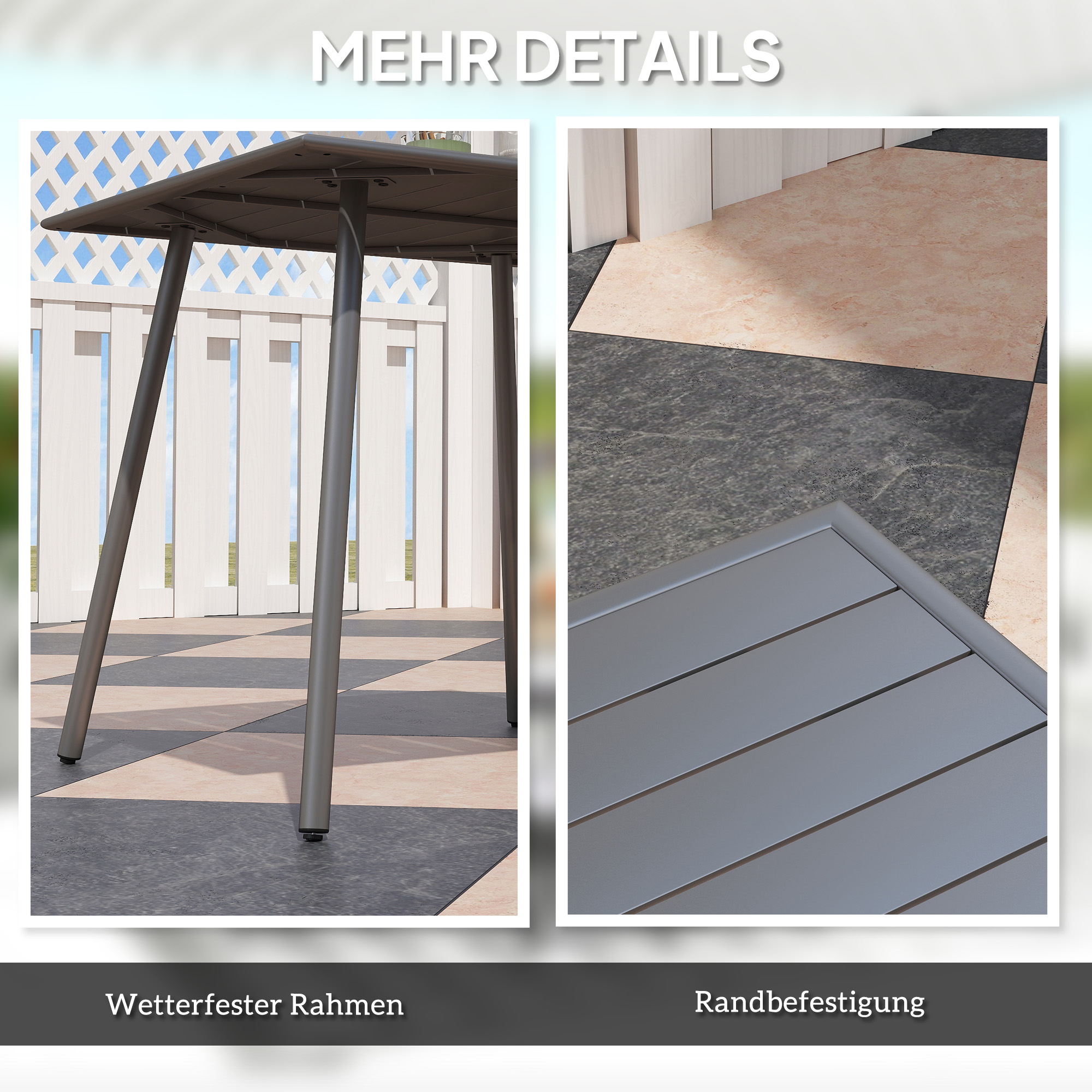 Outsunny Tuintafel, Buiteneettafel voor 4 Personen, Stalen Frame, Makkelijk te Reinigen, Roestbestendig, 80 x 80 x 74 cm, Grijs