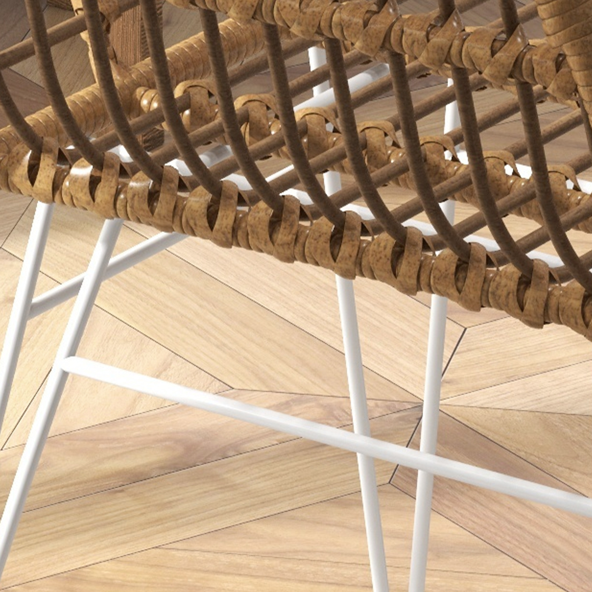 HOMCOM 2-delige set stoelen in Boho-stijl, keukenstoelen, PE-Rattan, 56 x 60 x 79 cm, Natuur + Wit