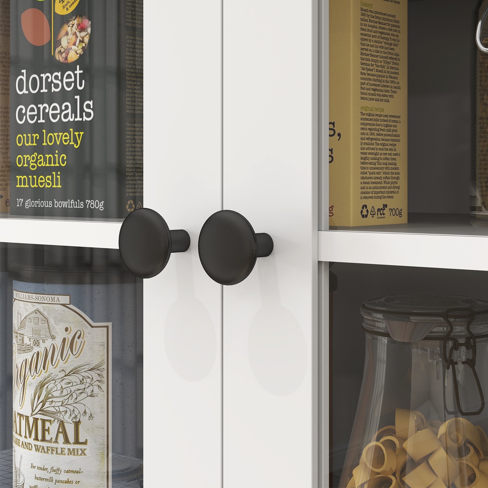 HOMCOM Vrijstaande Keukenkast met Werkblad voor Magnetron, Koffiezetapparaat, Kasten, Glazen Deuren, Wit