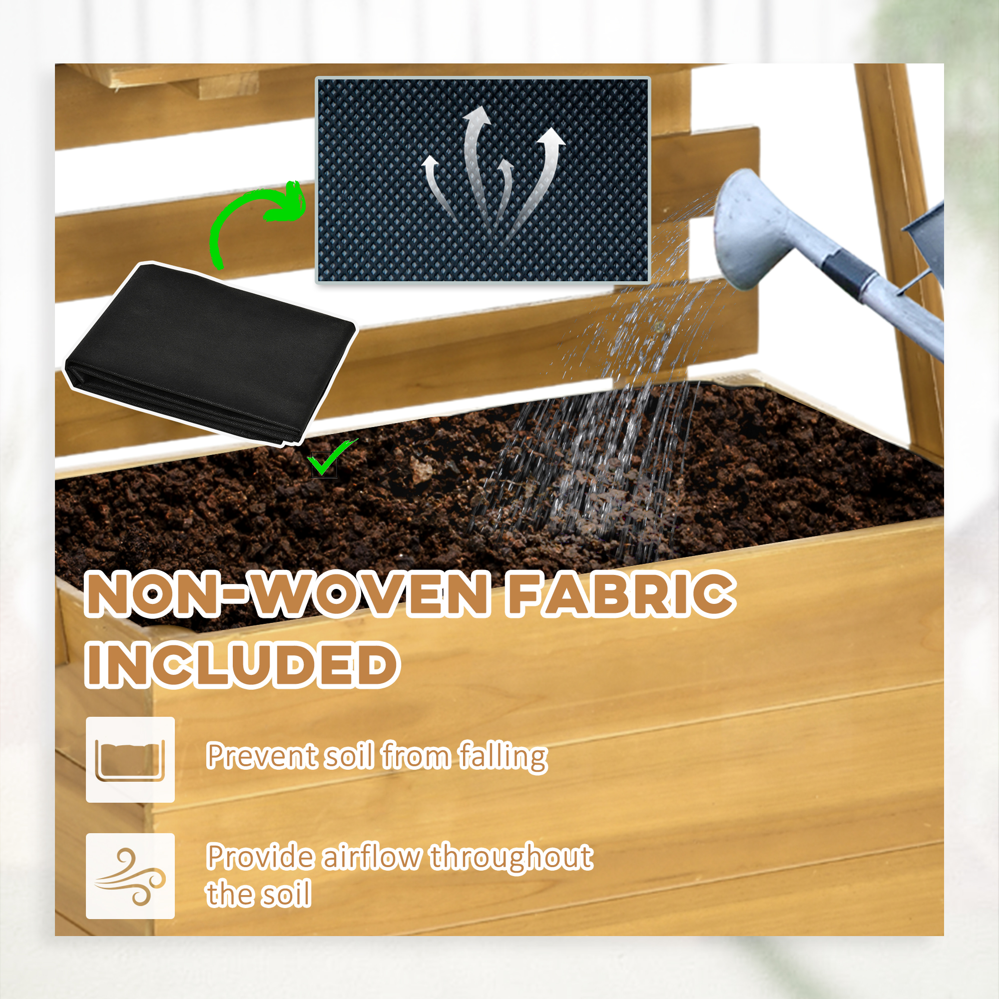 Outsunny Verhoogd Bed 63x39x160 cm Houten voor Terras en Tuin, Bruin