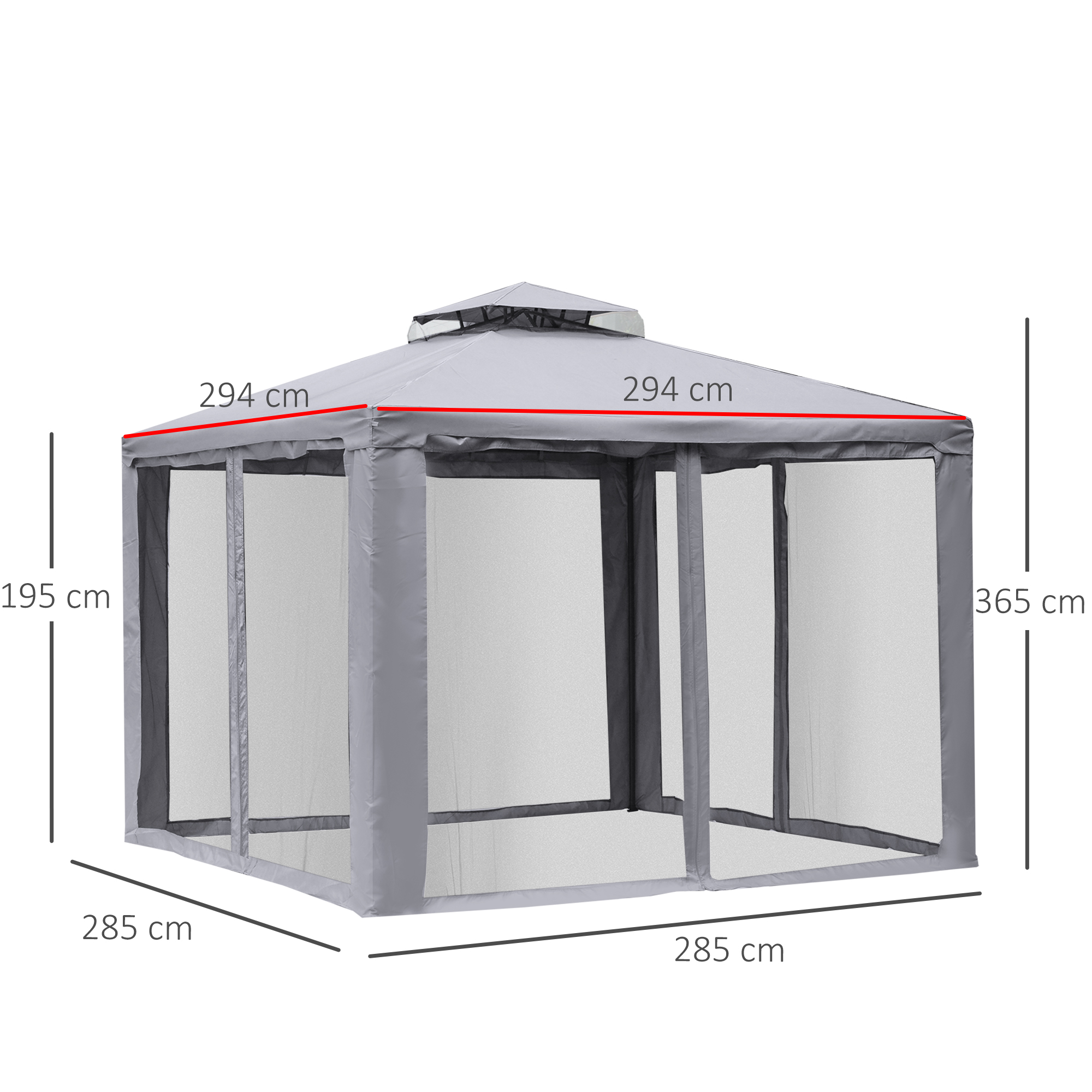 Outsunny Tuinpaviljoen 3x3 Tuin Paviljoen Met Muggengaas voor Feesten en Ontvangst, Grijs