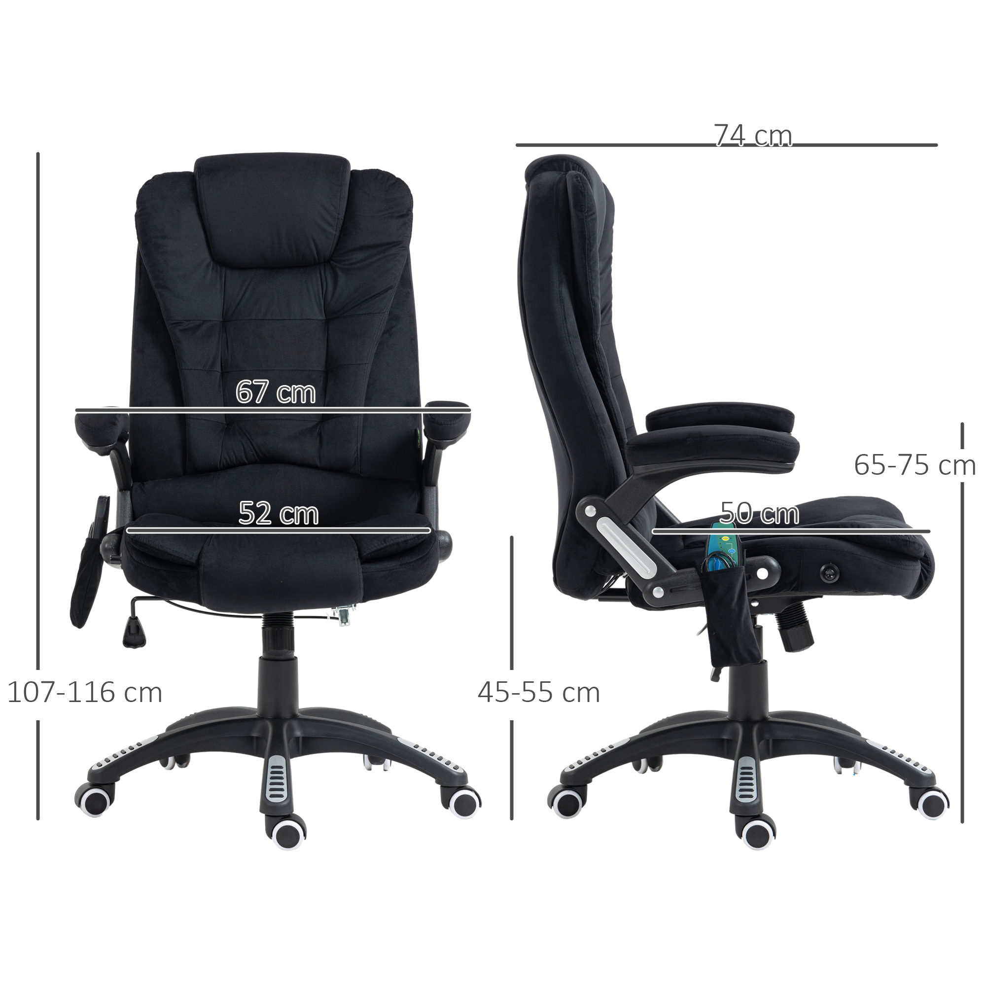 Vinsetto Bureaustoel met Massage- & Verwarmingsfunctie, Ergonomisch, Hoogteverstelbaar, Zwart