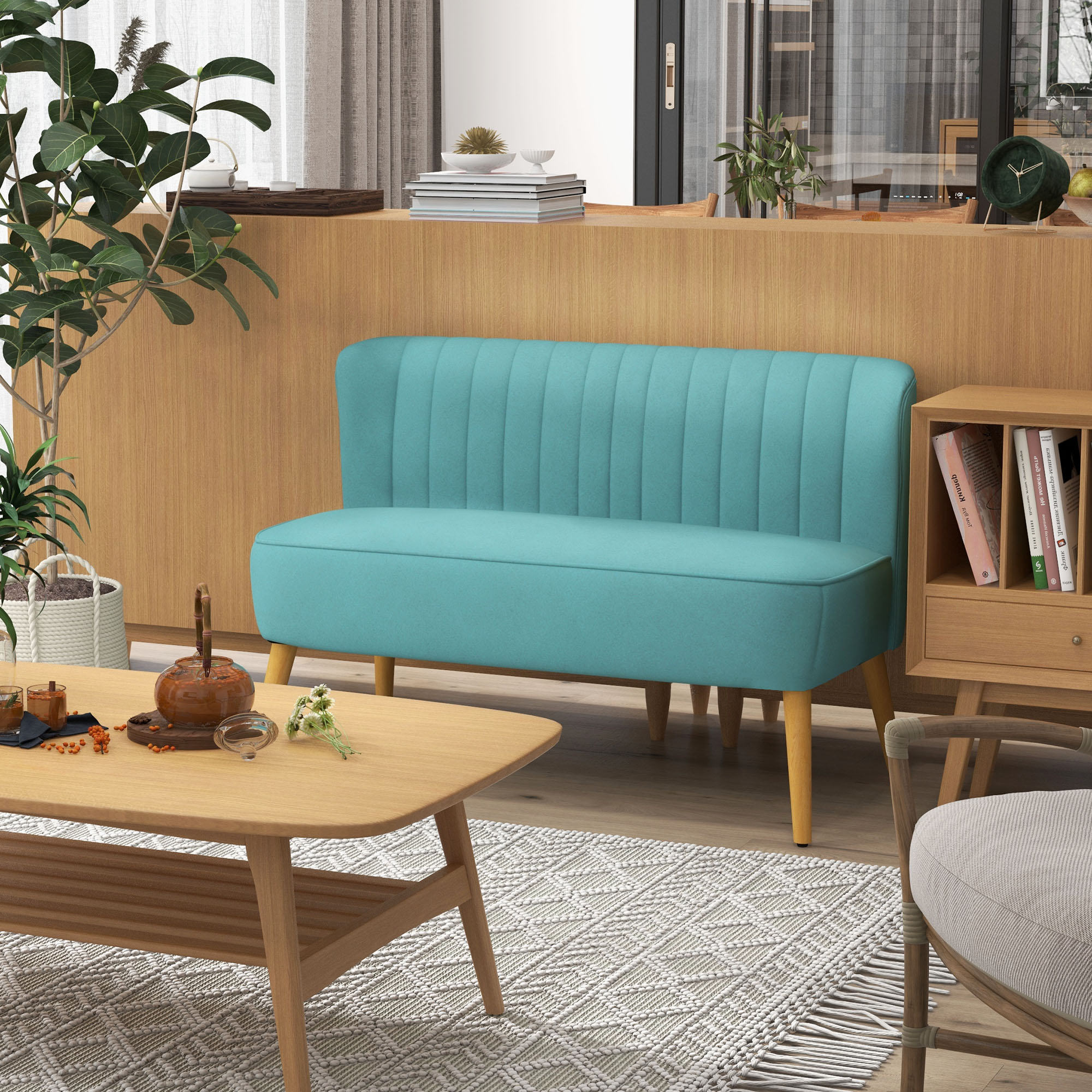 HOMCOM Sofa Retrodesign 2-zitsbank, houten poten, 117 cm x 56,5 cm x 77 cm, Groente