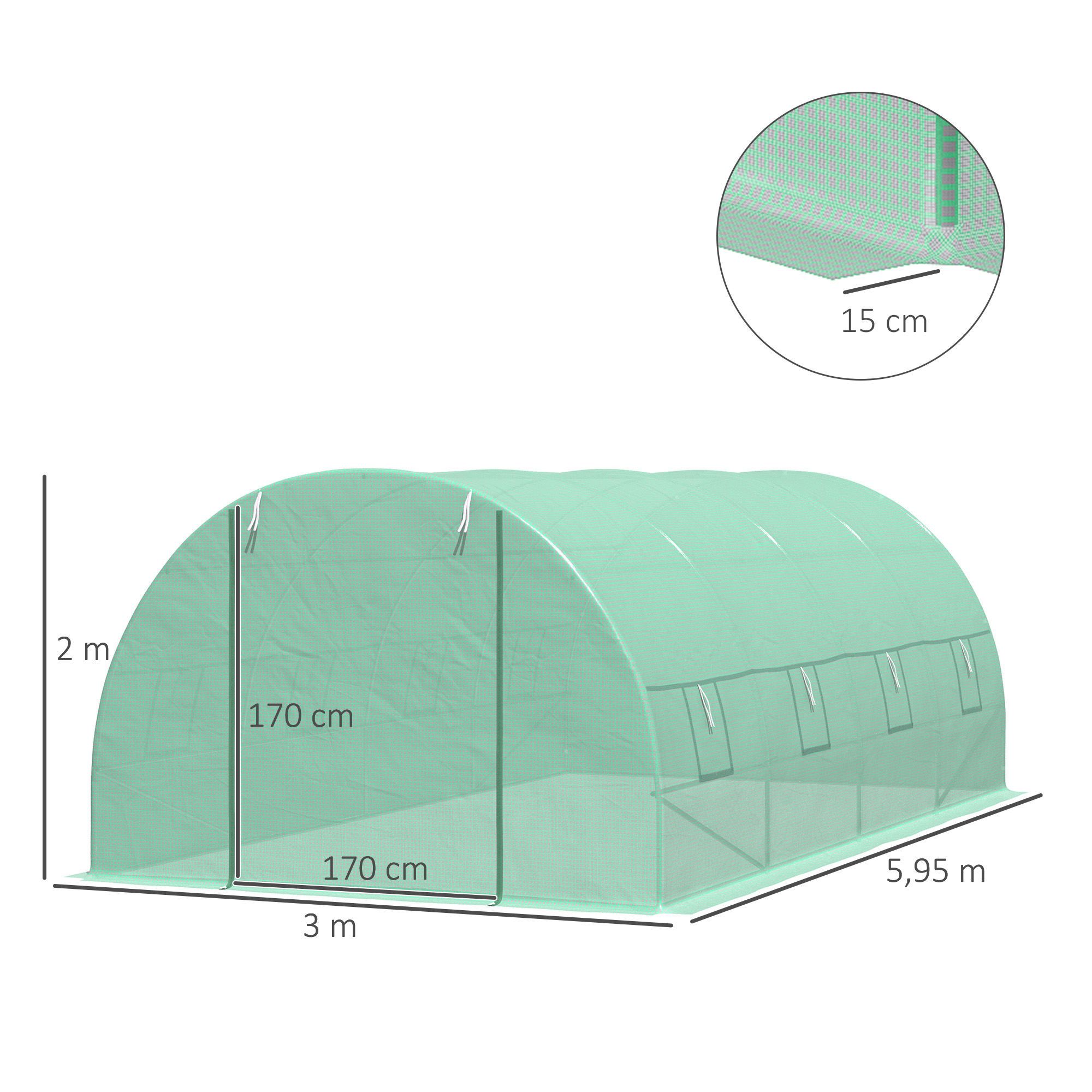 Outsunny Tuinkas Tomatenkas Broeikas Folietunnel Kweekkas met Venster Groen 595 x 300 x 200 cm