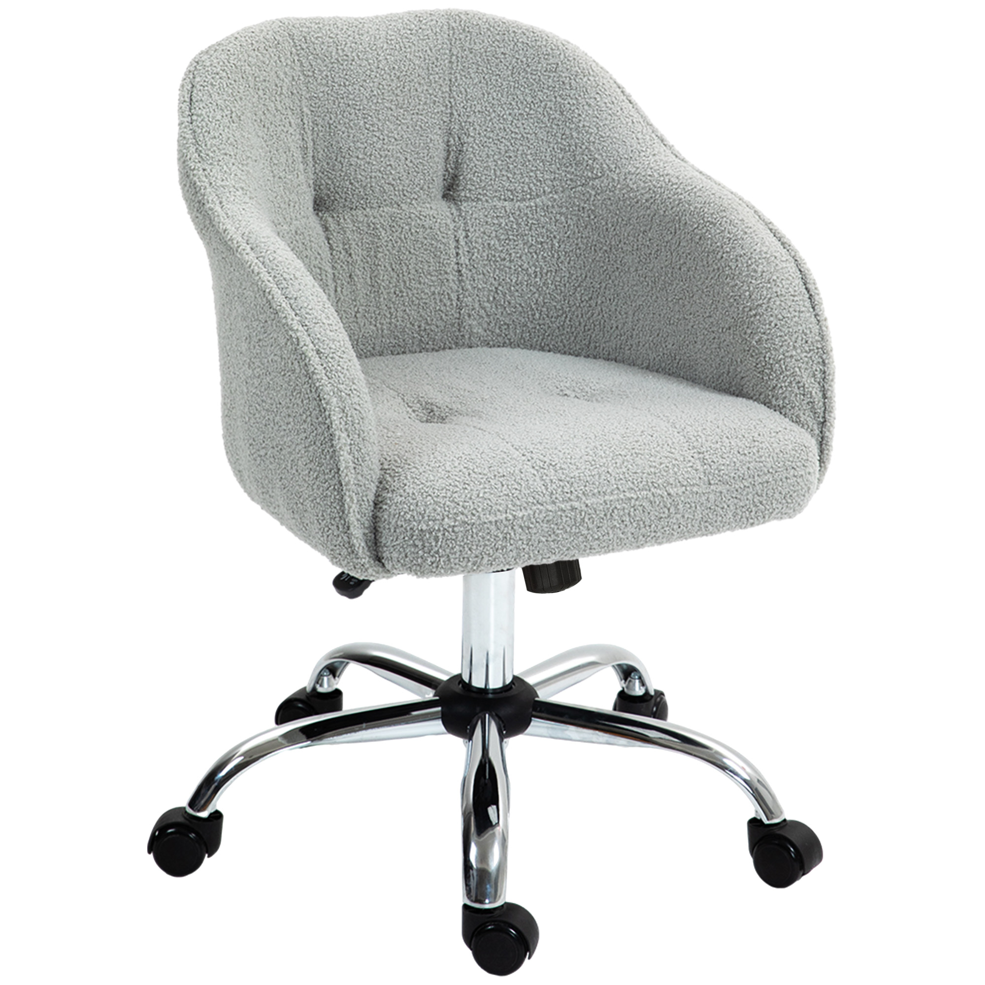 HOMCOM Thuiswerkstoel, Ergonomische Bureaustoel met Wippfunctie, Teddysamtoptiek 56 x 61 x 86 cm Grijs
