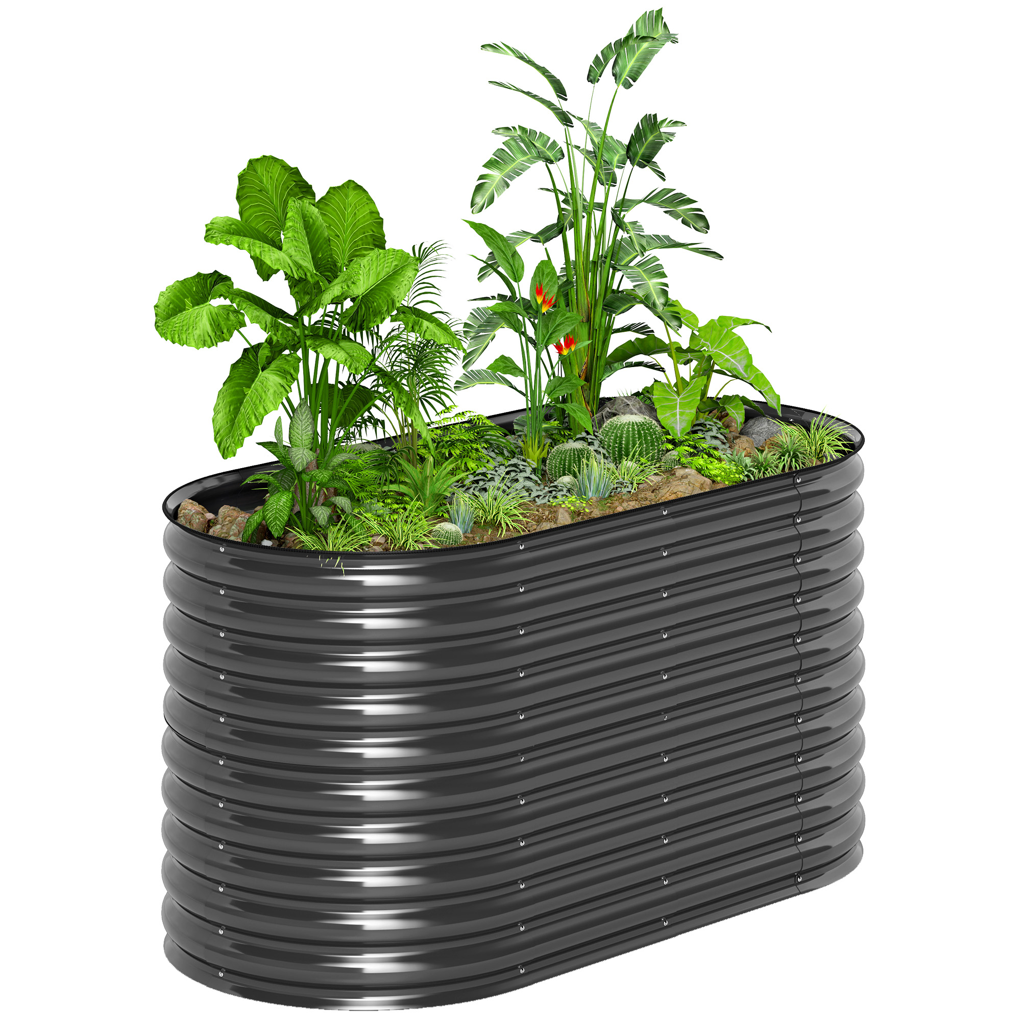 Outsunny Plantenkuip, Metalen Bloemenkuip met Veiligheidsrand en Handschoenen, Open Bodem, 160B x 80D x 80H cm, Donkergrijs