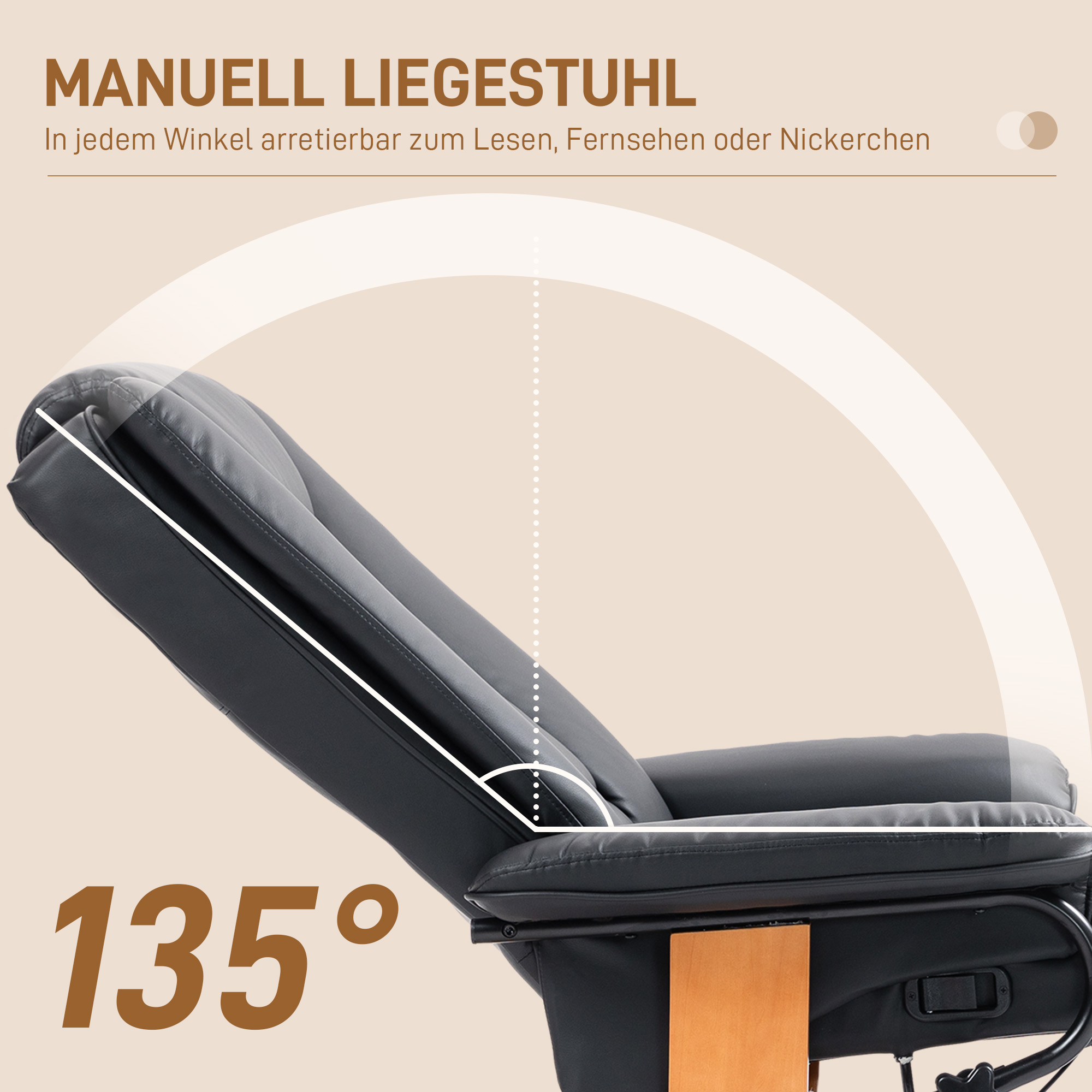 HOMCOM Relaxstoel met Ligfunctie, Draaibaar, tot 150 kg, Kunstlederbekleding, Stalen Frame, Zwart