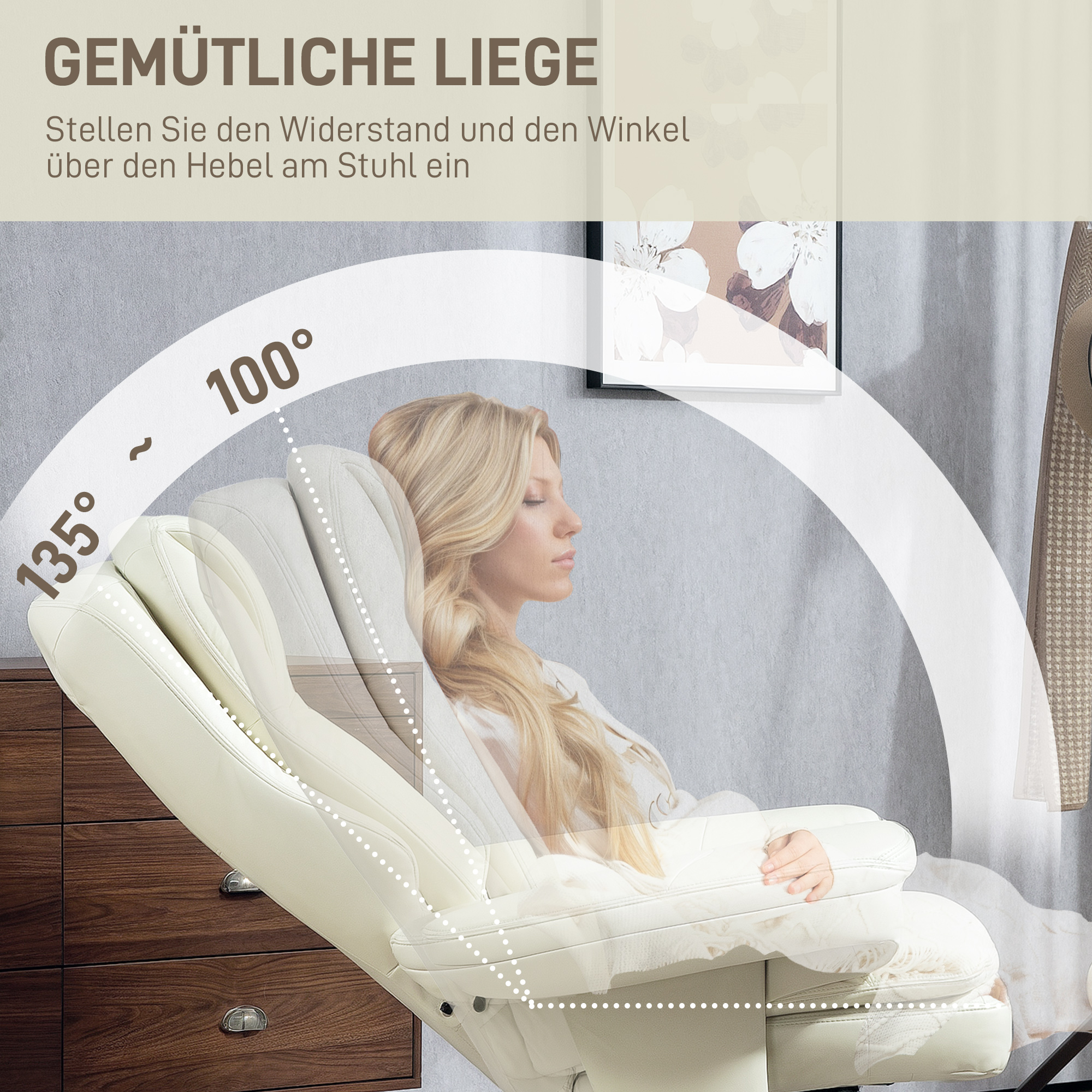 HOMCOM Relaxfauteuil met Voetenbank, 360° Draaibaar, Ergonomisch, Kunstleer, 94 x 98 x 104 cm, Crèmewit