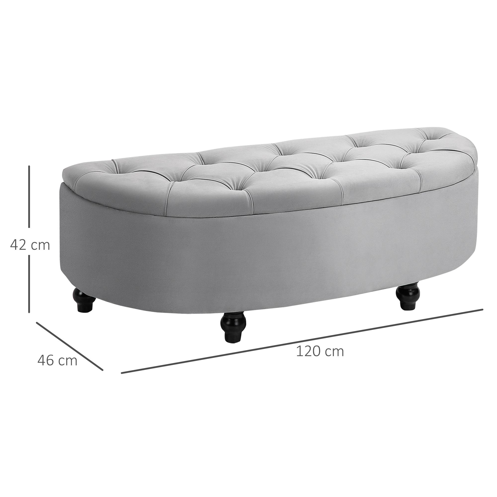 HOMCOM bank ottoman zitbank opbergdoos poef met opbergruimte open deksel voor slaapkamer velvet touch rubber hout grijs 120 x 46 x 42 cm