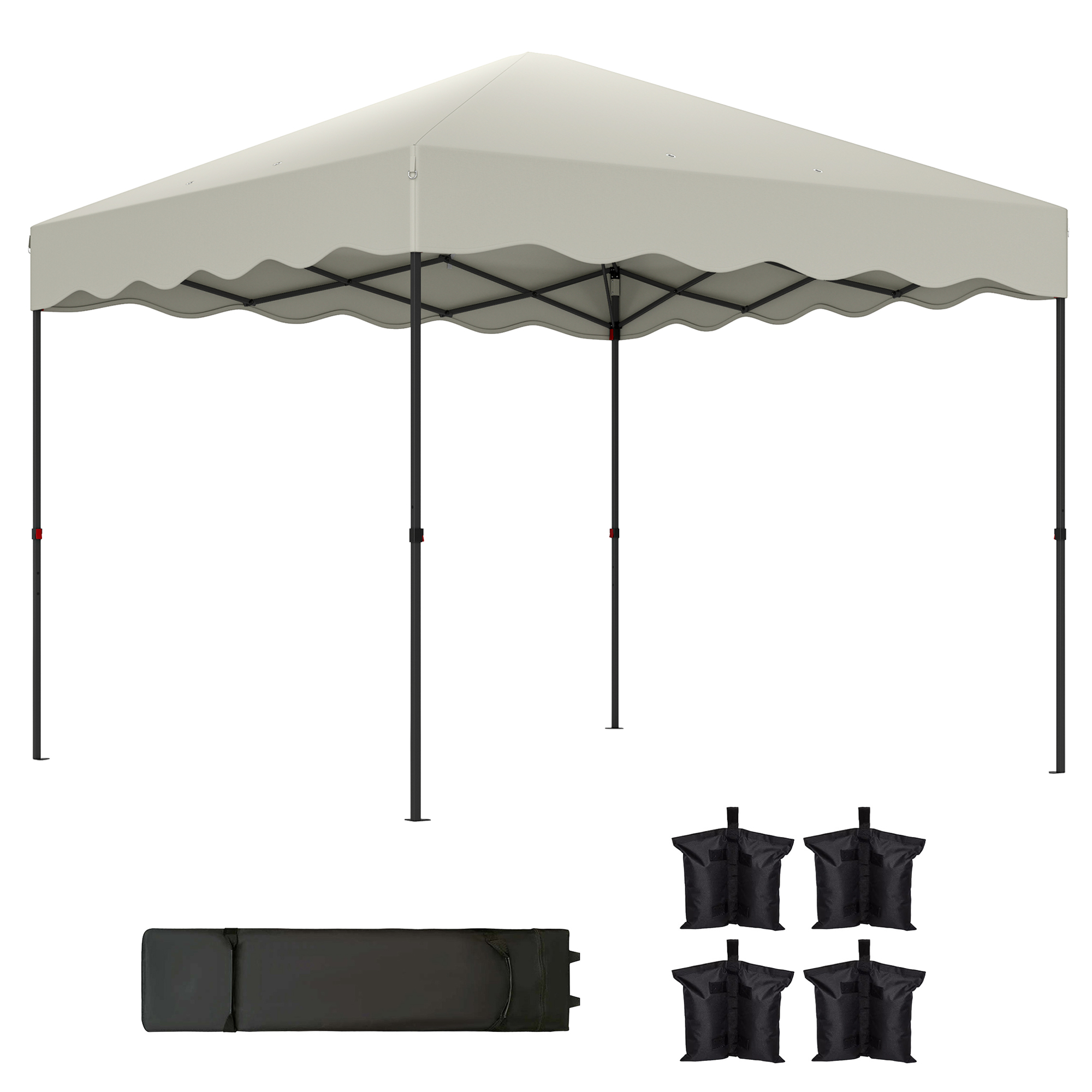 Outsunny 3 x 3 m Pop-up Paviljoen, Hoogteverstelbare Tuintent, met Roltas, voor Tuin, Terras, Metaal, Stof, Crèmewit