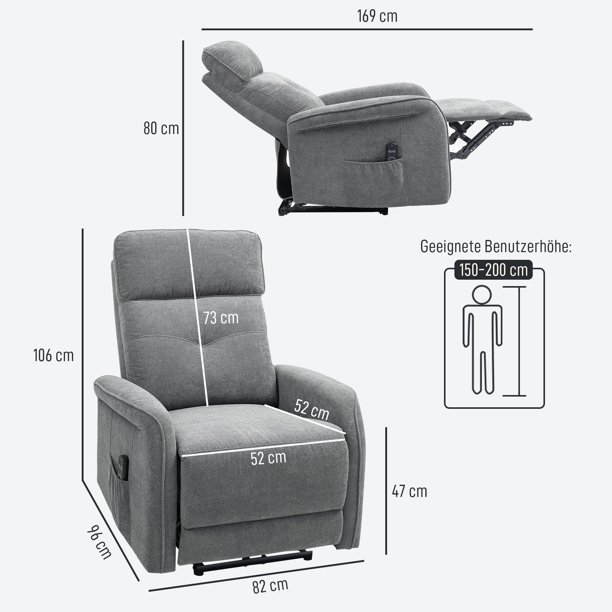 HOMCOM Massagestoel met Afstandsbediening, 8 Massagepunten, Lendeverwarming, USB-Poort, Zijvak, Gepolsterde Stoel, Grijs
