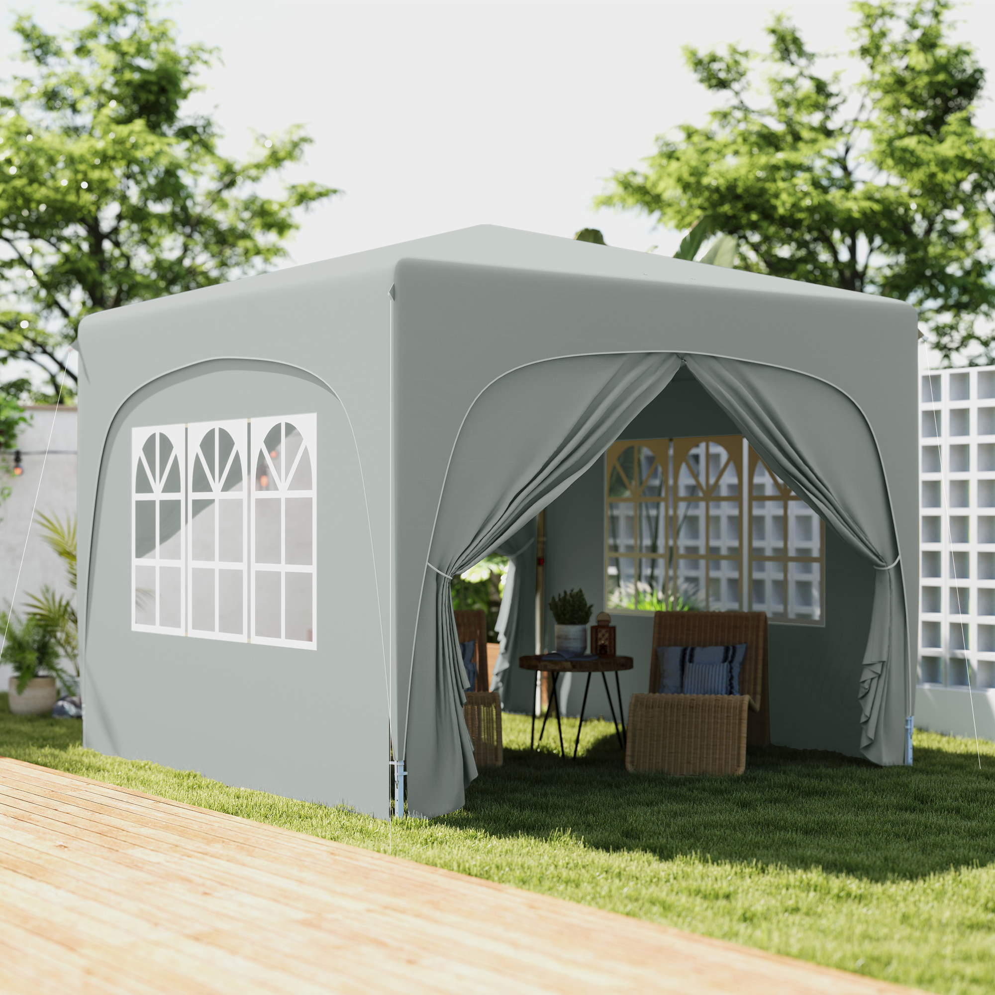 Outsunny 3 x 3 m Paviljoen, Pop-up Tuintent met Zijwanden en Draagtas, UPF50+, Hoogteverstelbaar, Zand