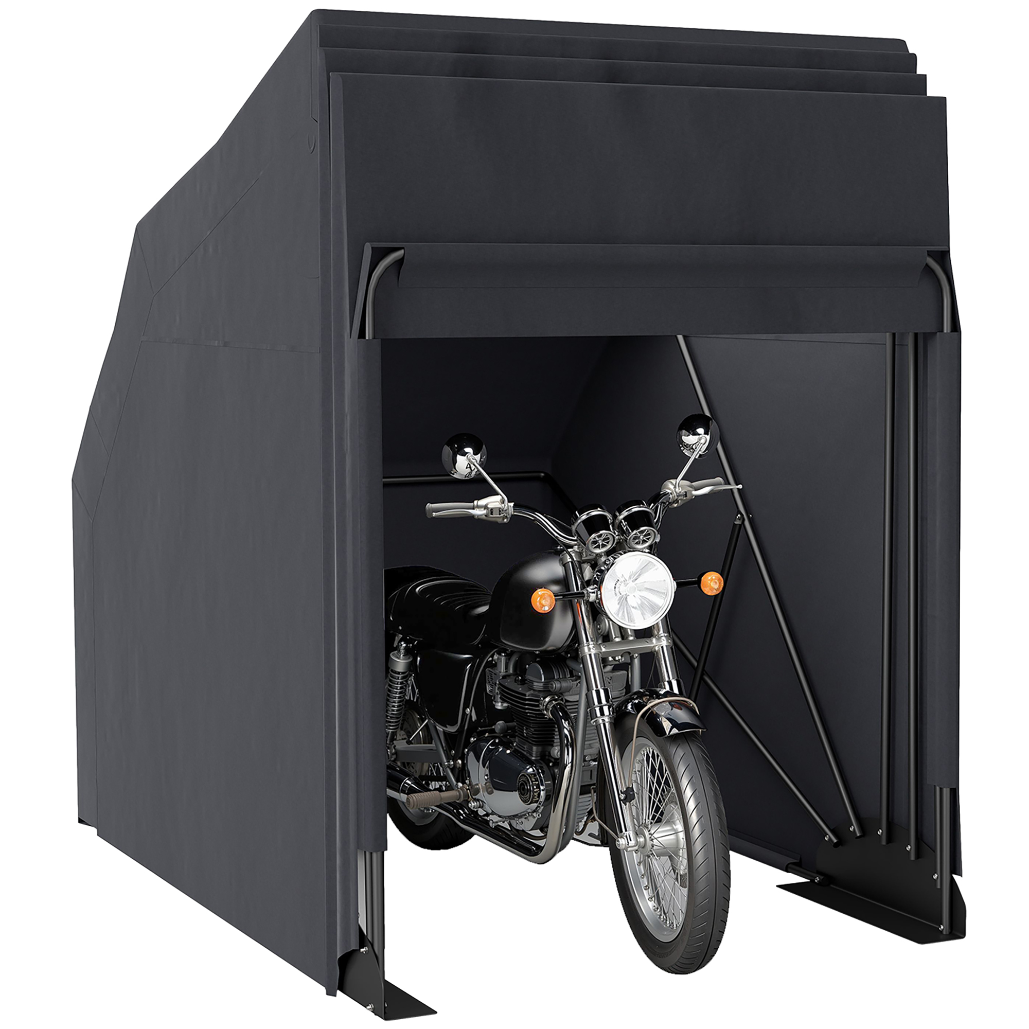 Outsunny Motorhoes Inklapbaar Outdoor Motorafdekking Waterdicht Winterbestendig XXL 345cmx135cmx191cm Zwart
