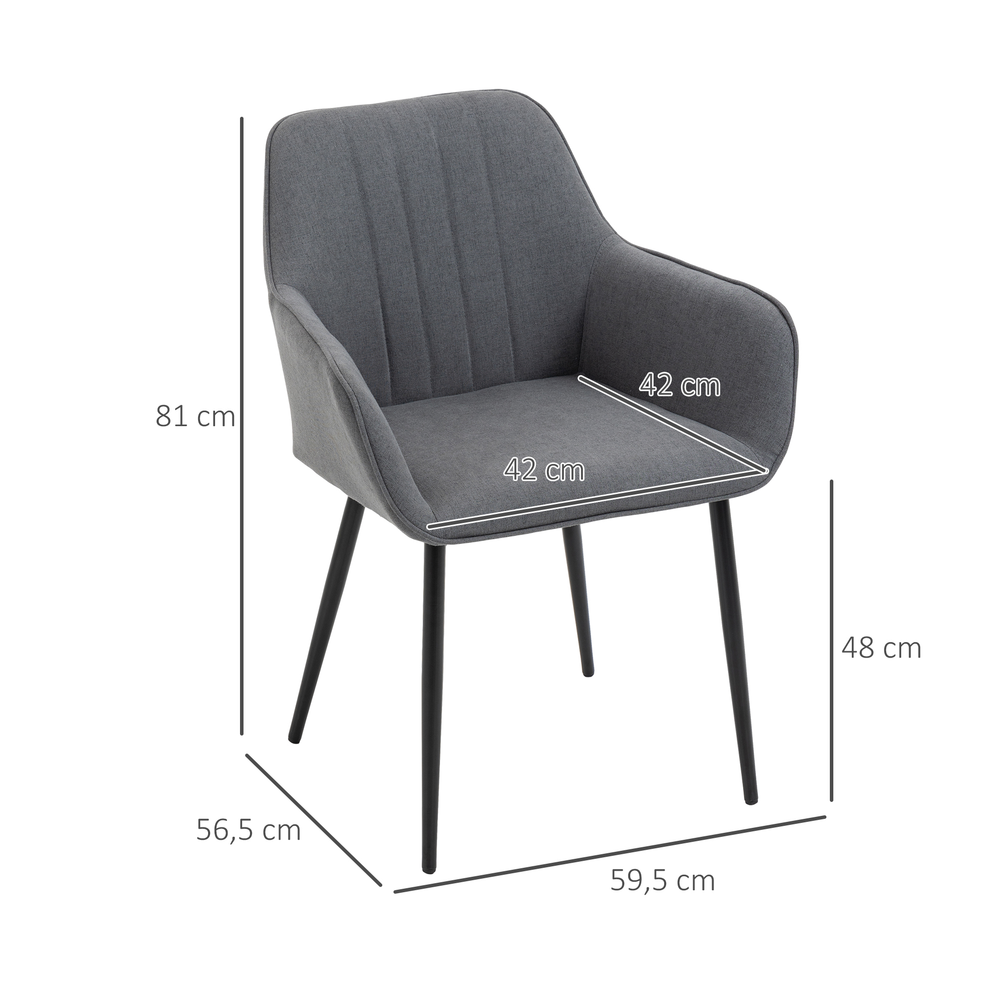 HOMCOM 6-Delige Set Eetkamerstoelen in Scandinavische Stijl met Linnen Bekleding - Donkergrijs