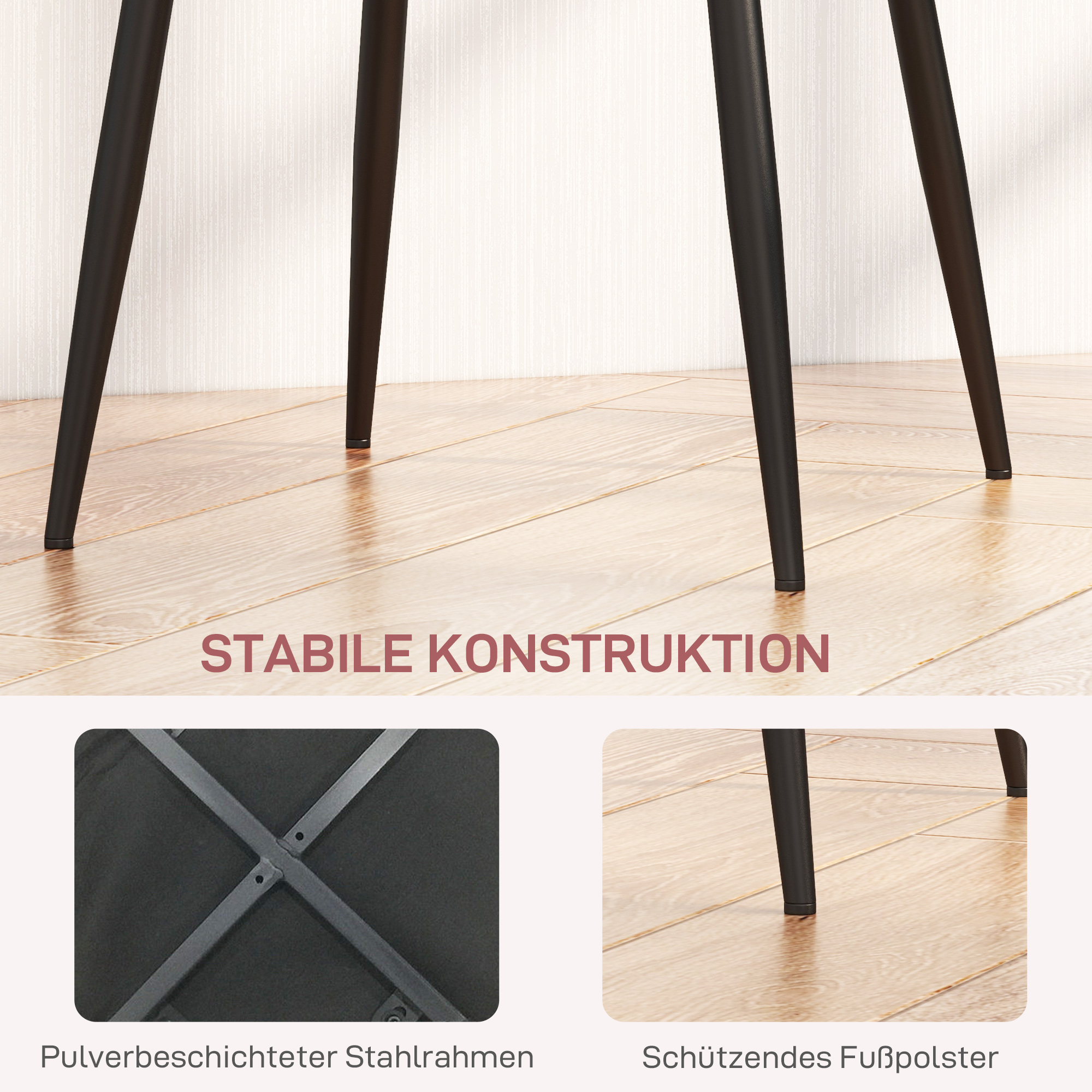 HOMCOM 4-delige Set Eetkamerstoelen in Fluwelen Look met Rugleuning, 45 x 54 x 87 cm, Roze
